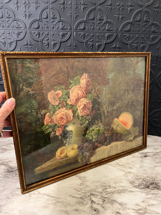 Antique Still Life Print of Peonies
