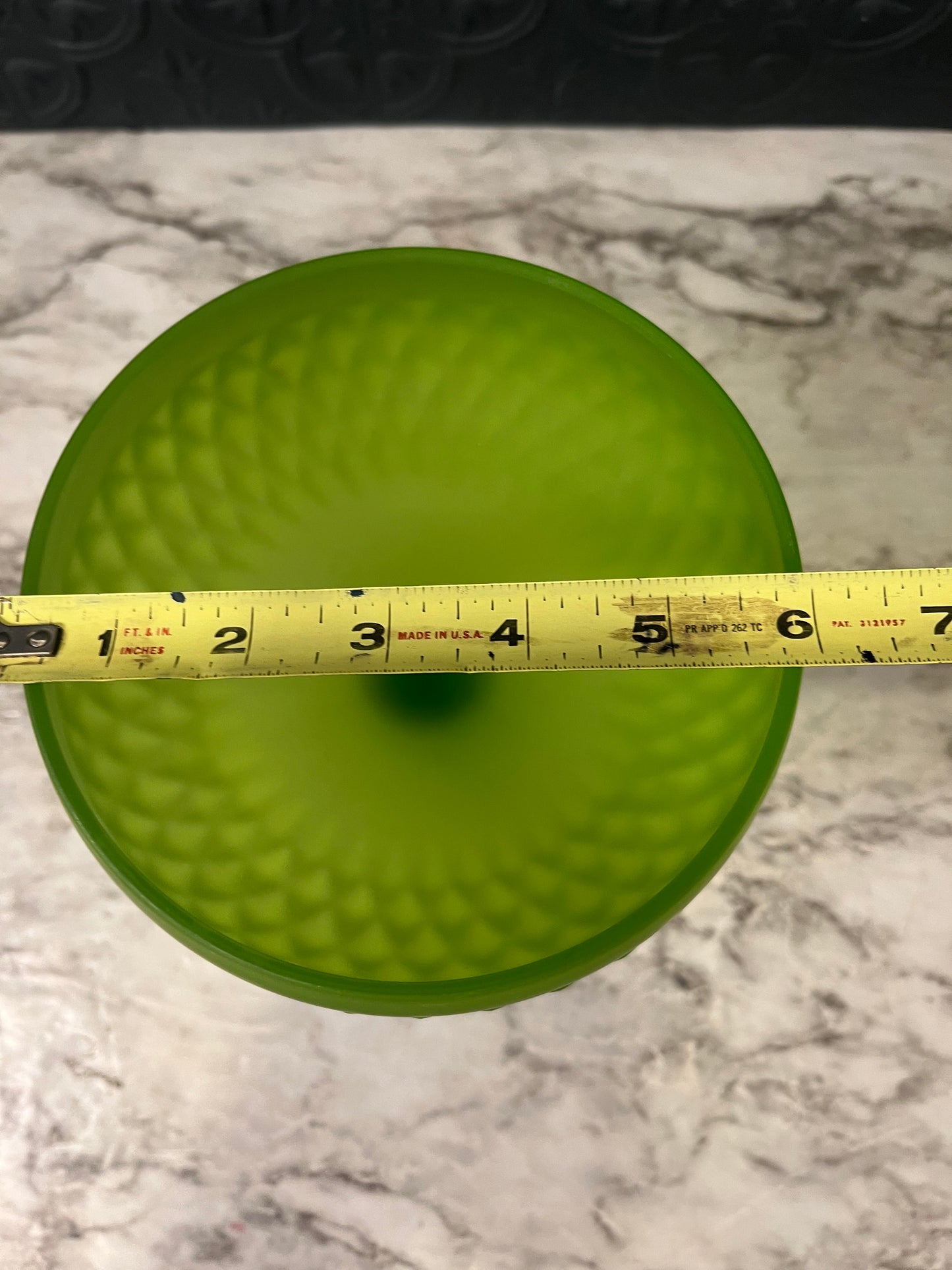 Indiana Glass Satin Green Diamond Point Pedestal dish