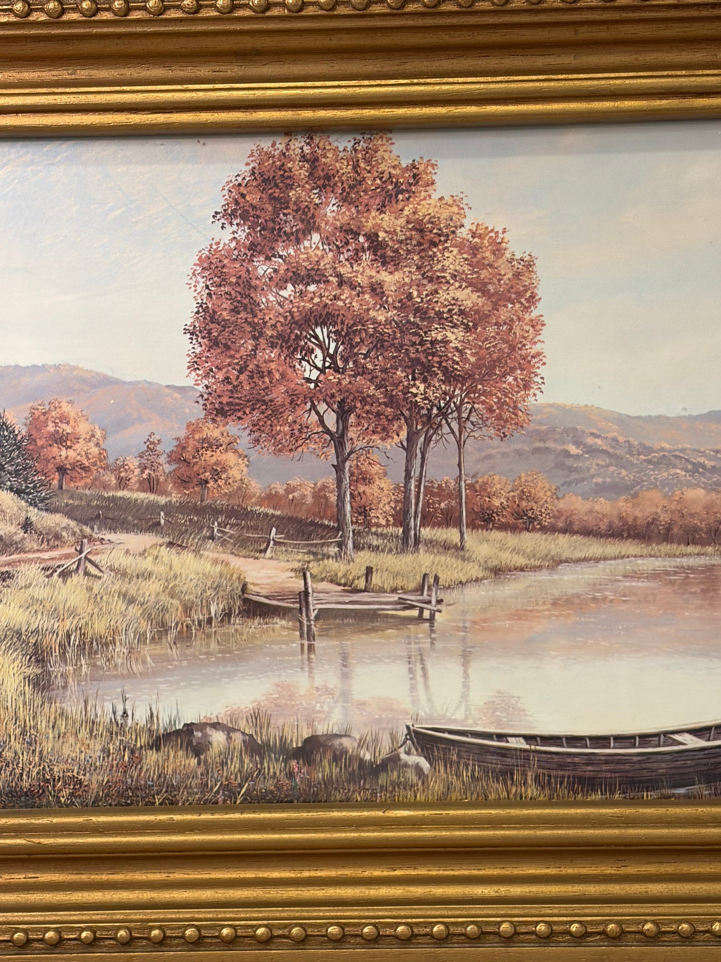 Homco Chunky Gold Plastic Frame with Fall Picture