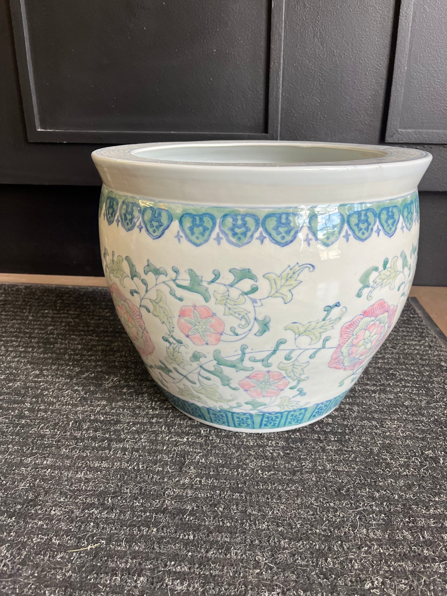 Large Blue and Pink Chinoiserie Fish Bowl Planter