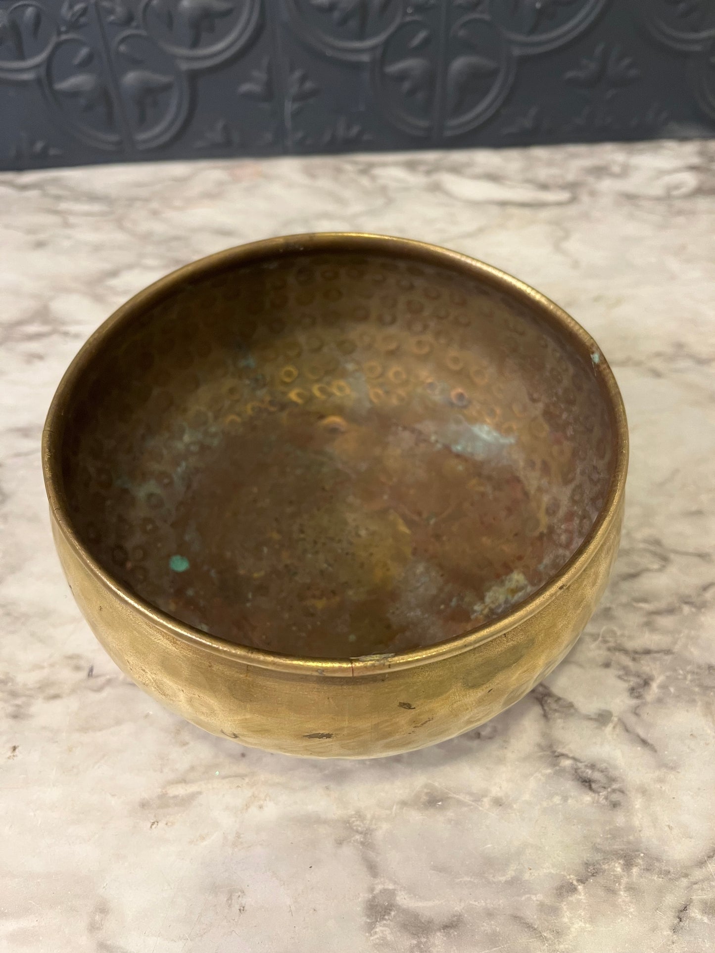 Hammered Brass Footed Shallow Pot