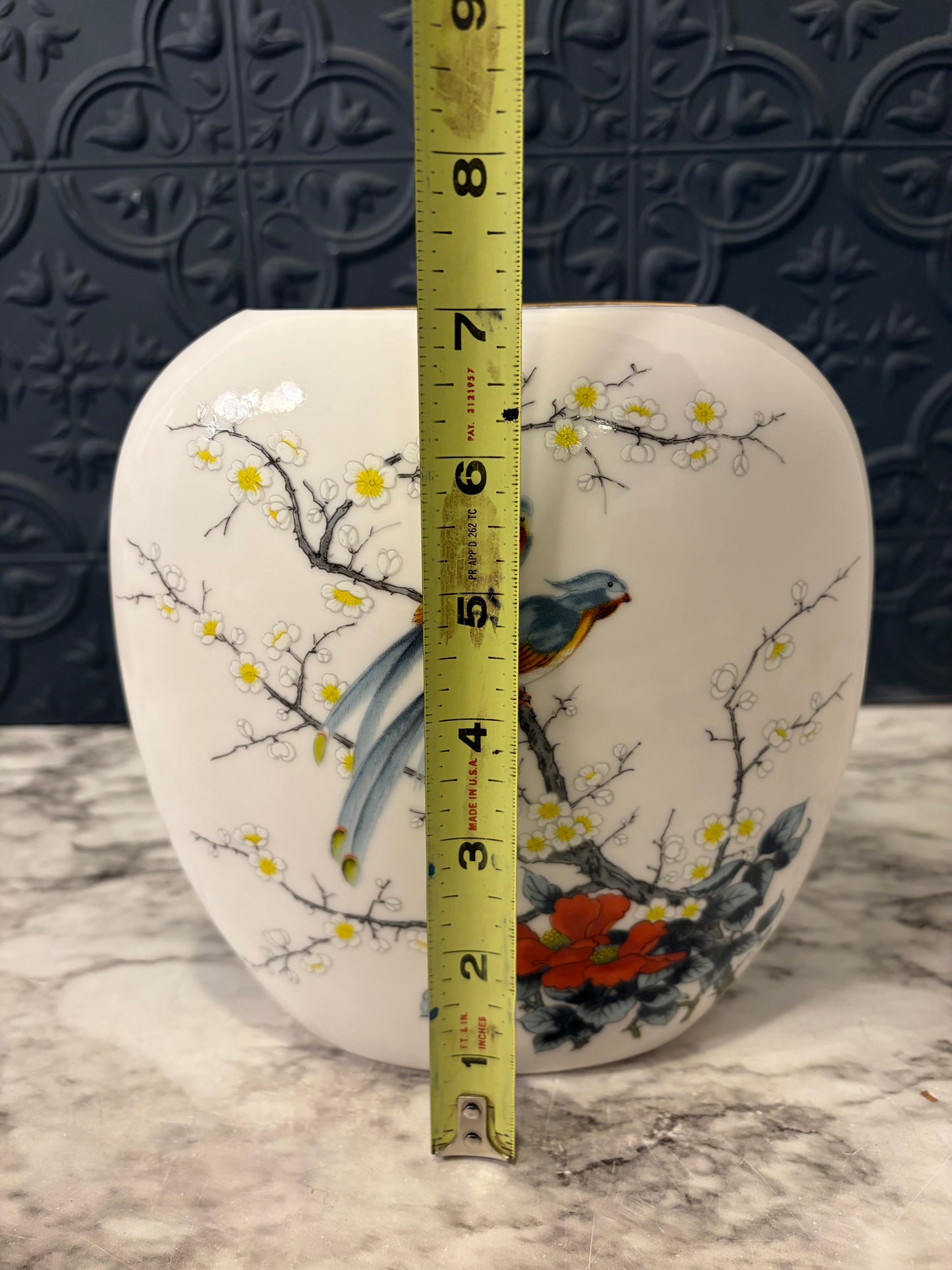 Jay Fine China Japanese Vase with Blue and yellow birds