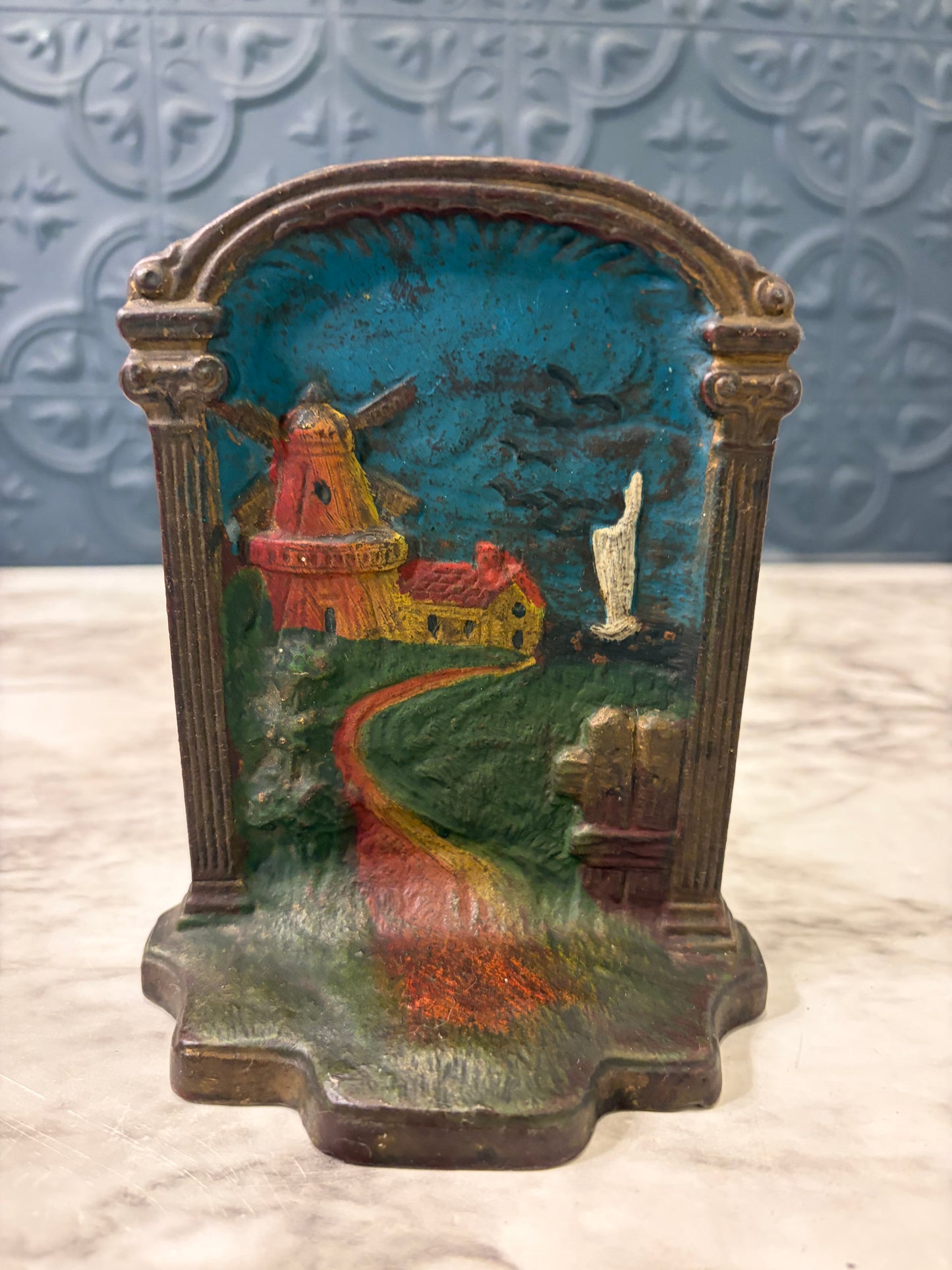 Dutch Bronze Windmill Bookend/Door Stop