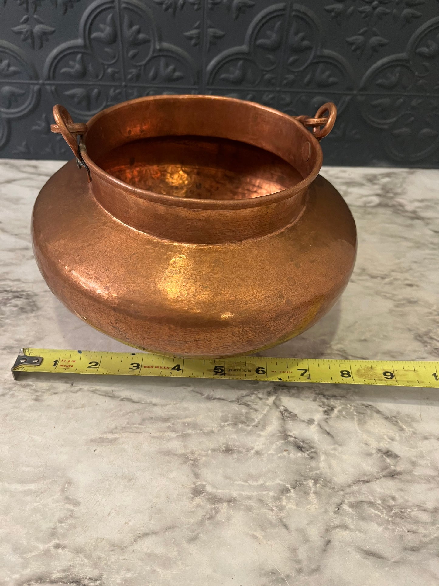 Hammered Copper Cachepot with  Twisted Rope handle