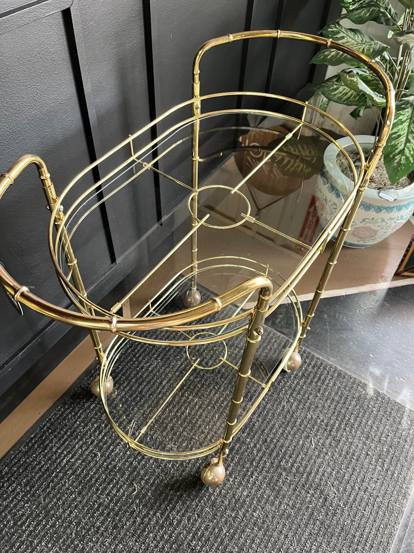 Oval Glass and Brass Bar Cart