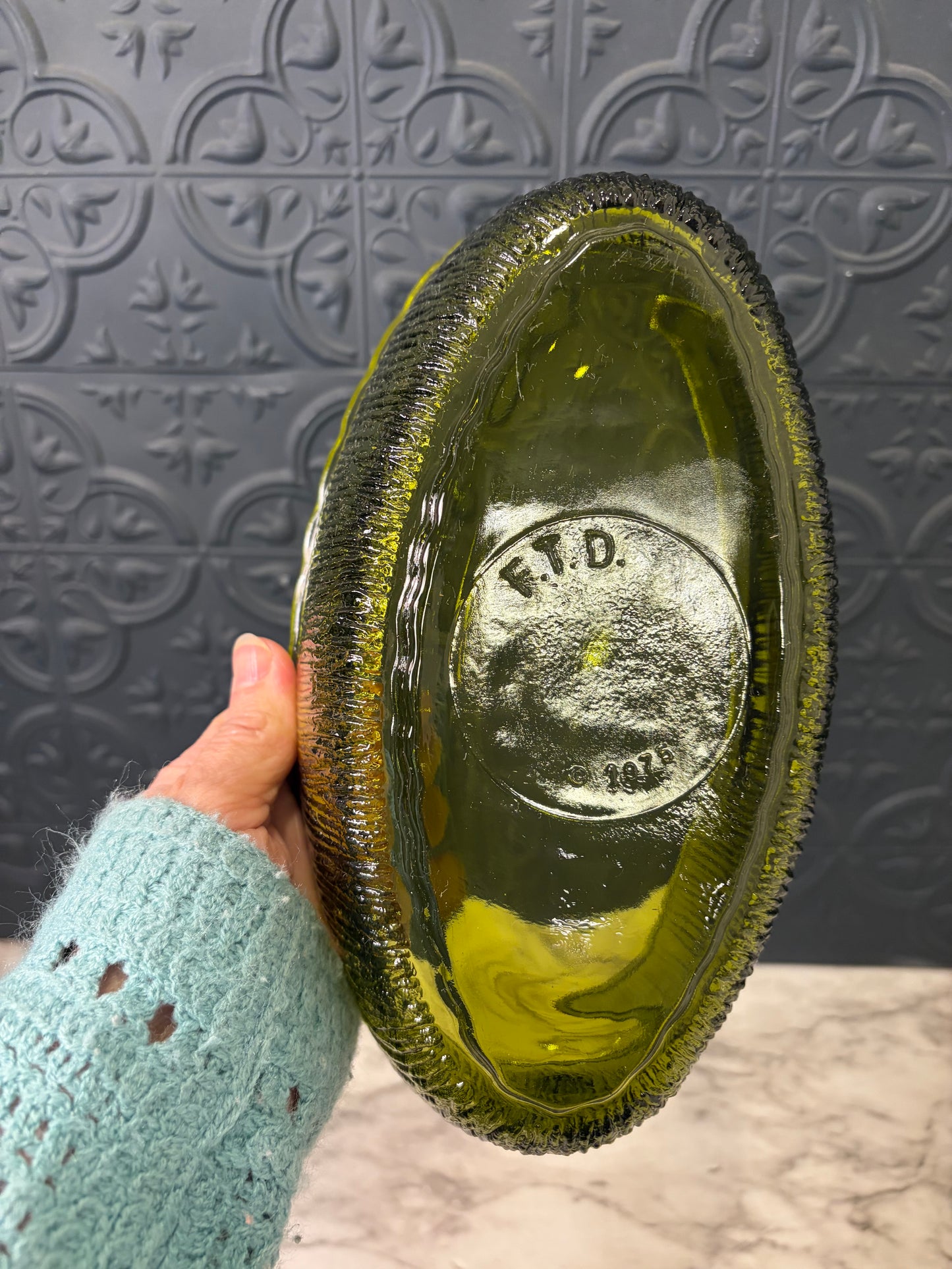 FTD Avacado Green Glass Oval Bowl