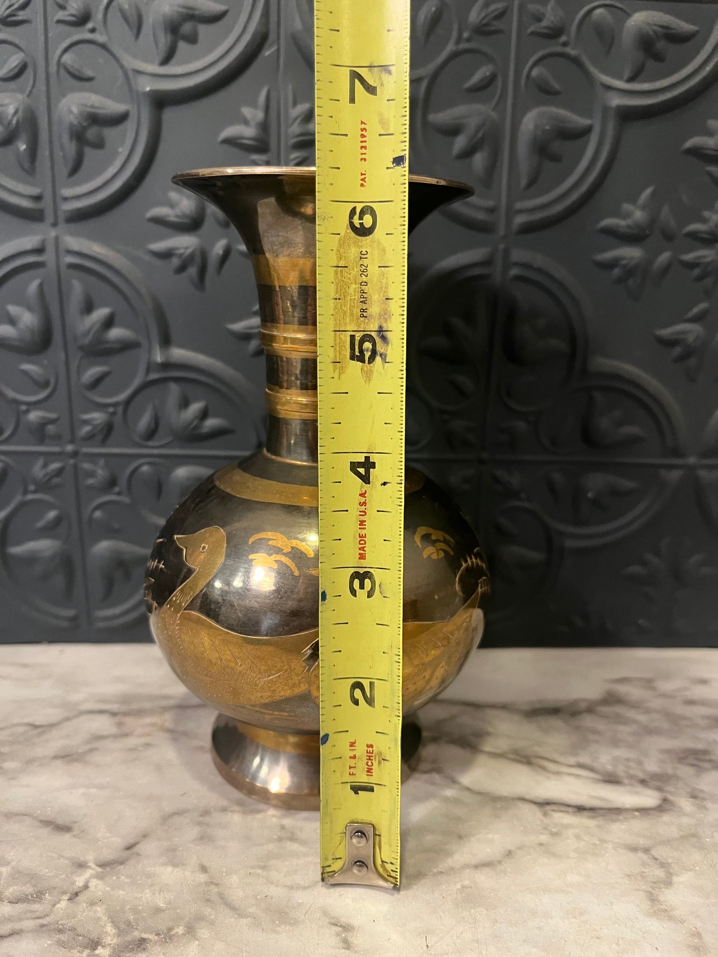 Etched Black and Gold Vase with Ducks