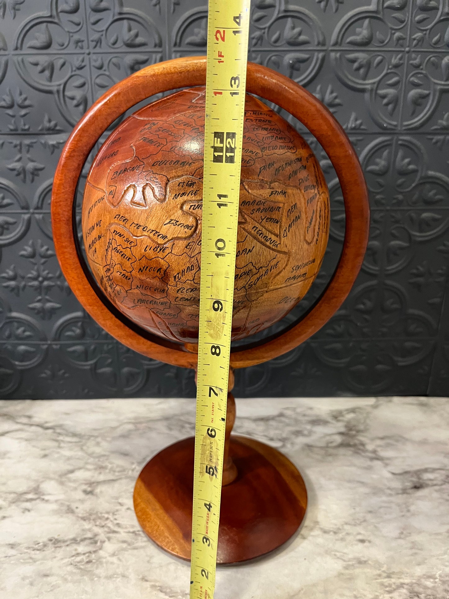 Handmade Wooden Globe on Stand