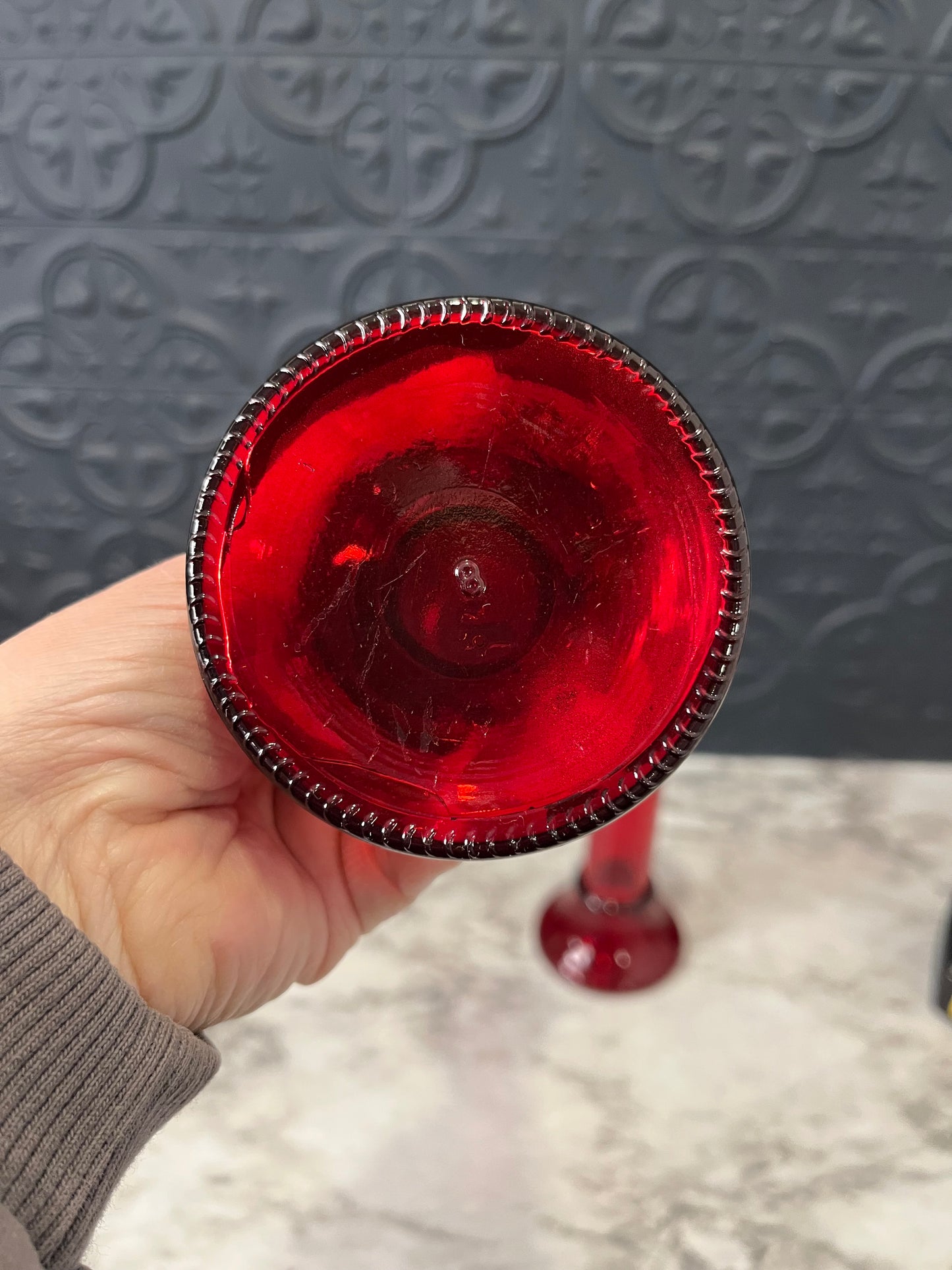 Indiana Glass Red Glass Candle Holders x2