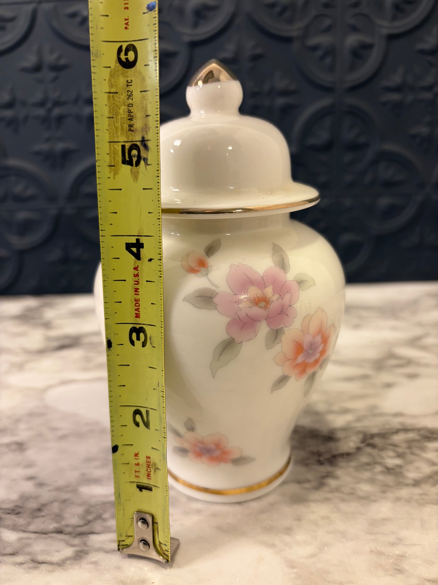 Japanese Ginger Jar with Pink and Orange Floral 6"