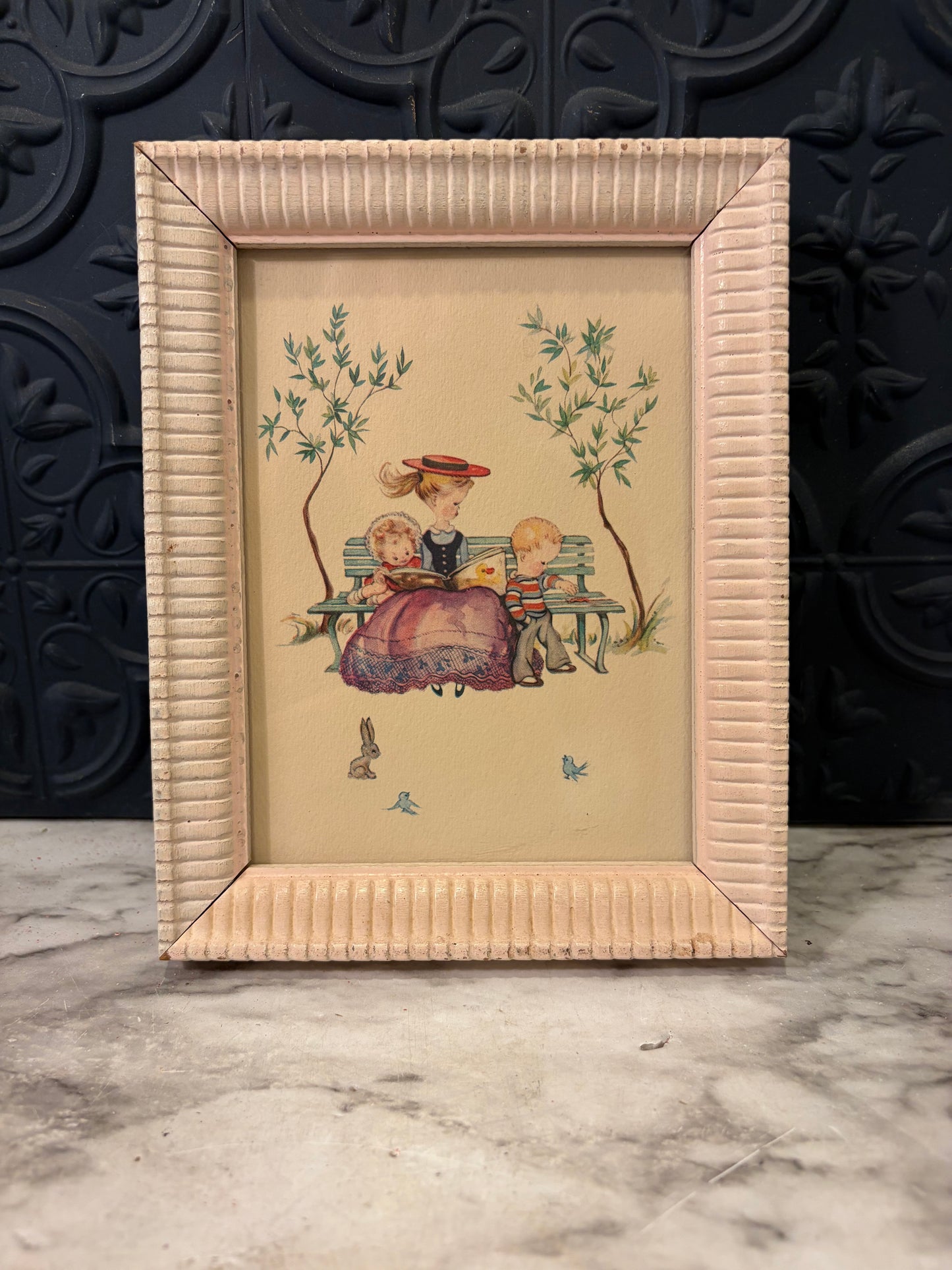 Gloria Briksen Lithograph of Mother and Children on Bench