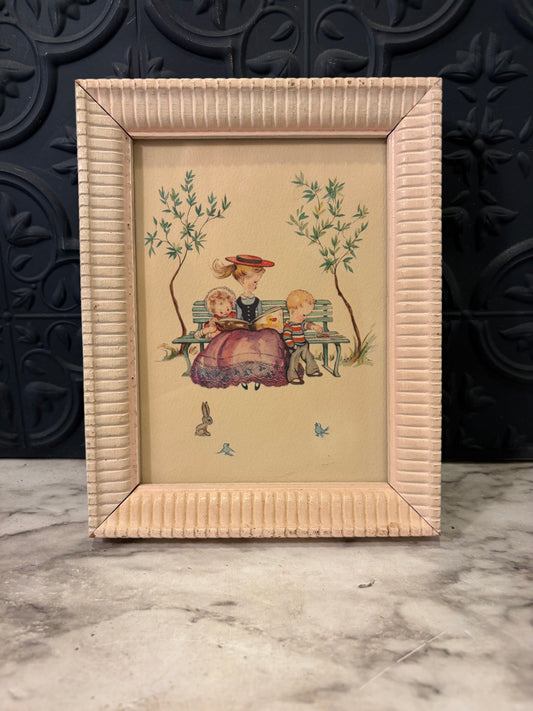 Gloria Briksen Lithograph of Mother and Children on Bench