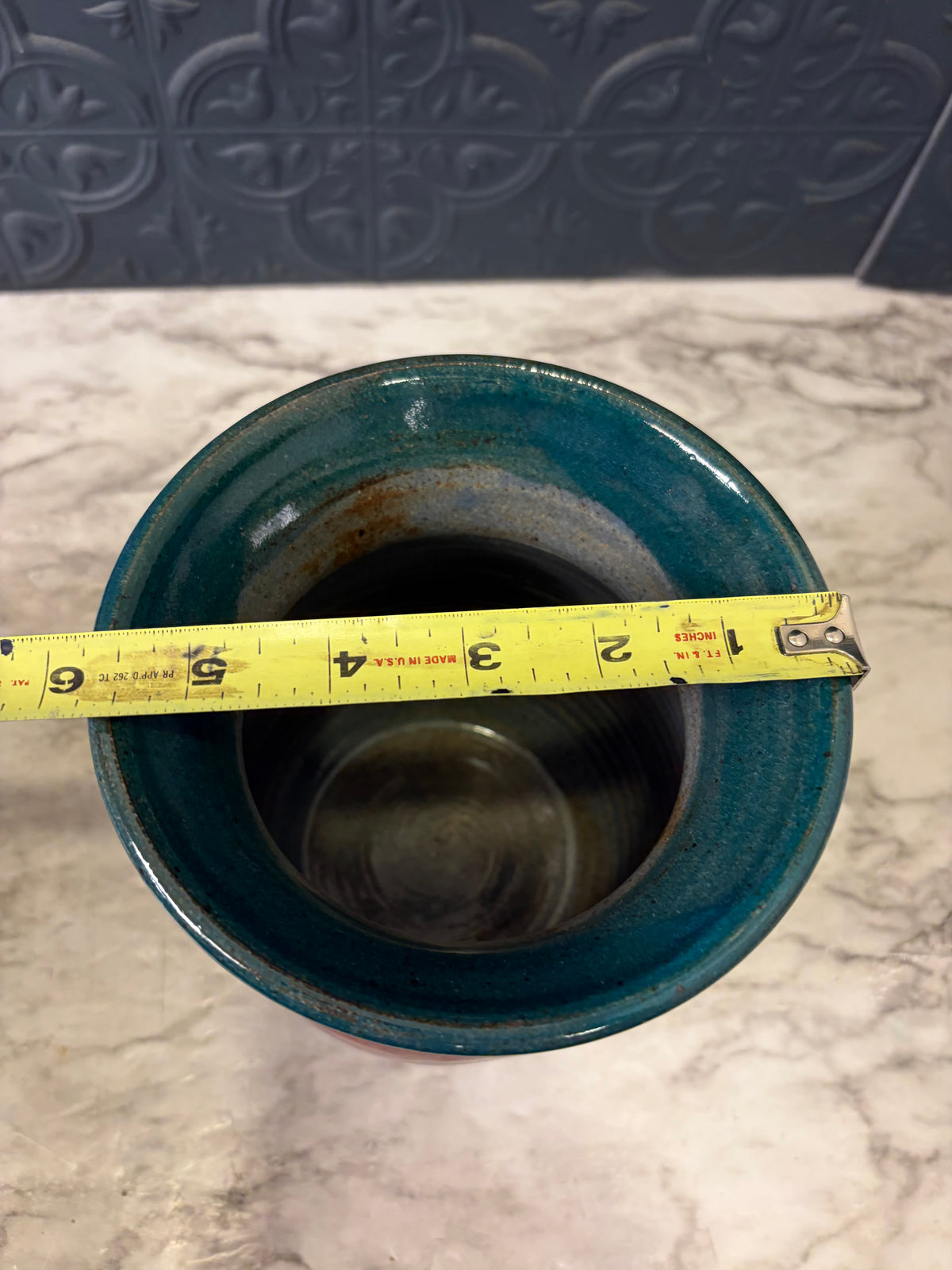 6.5" Pottery Vase Red and Teal