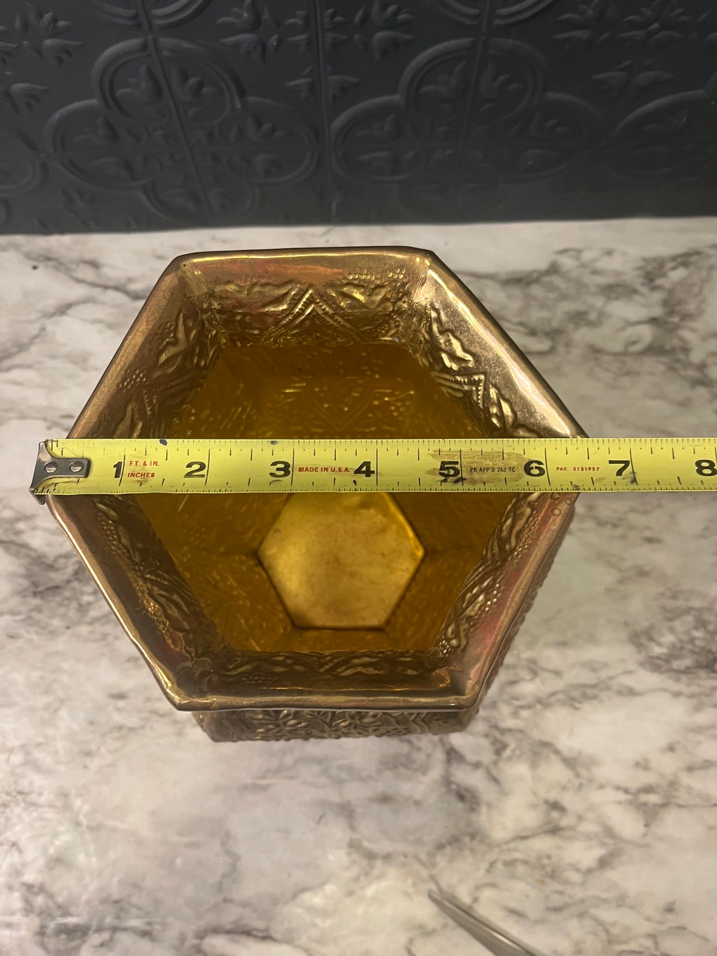 Decorative Hammered Brass Vase with Fluted Top