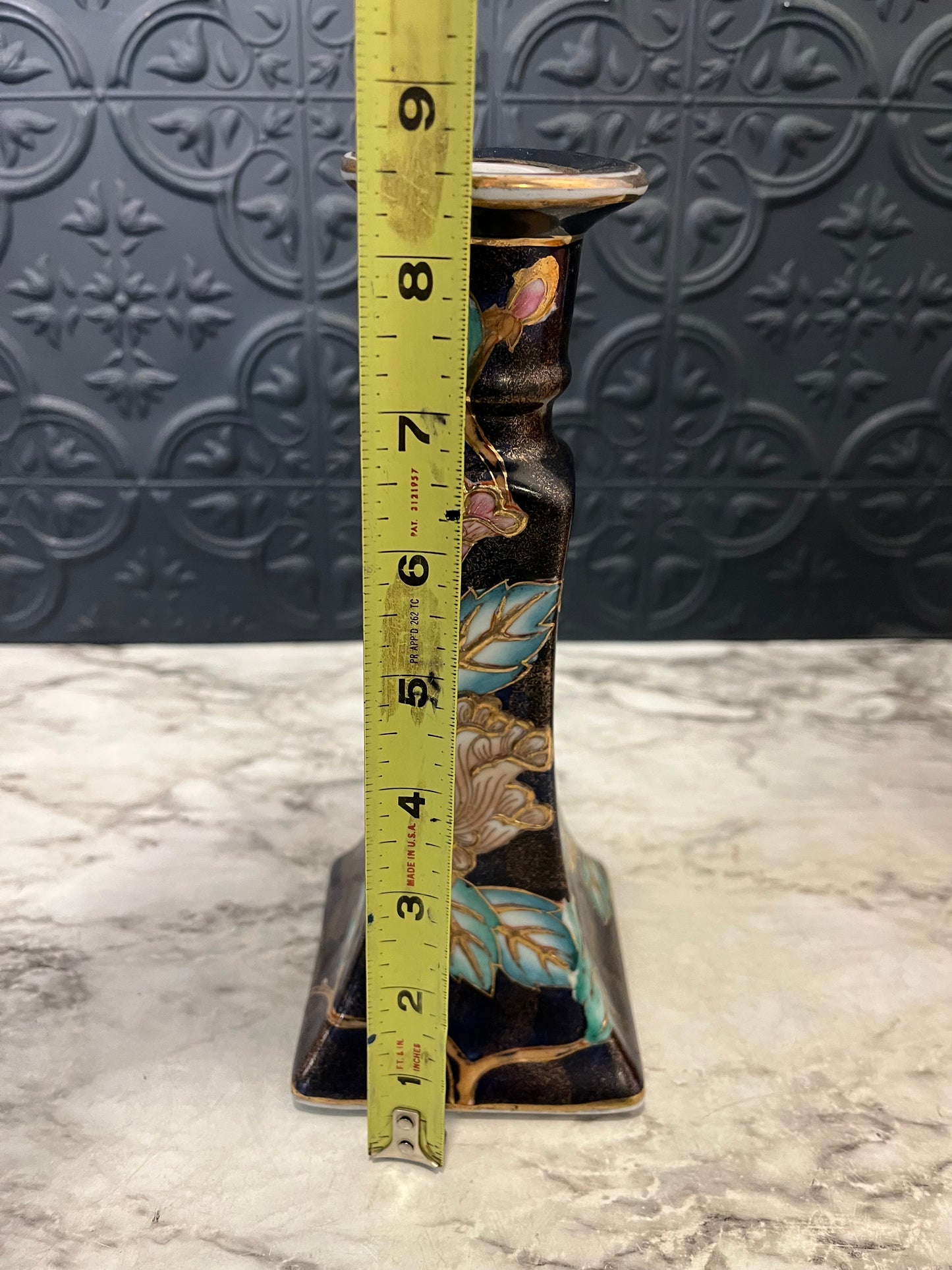 Porcelain Candle Holder with Pink Floral