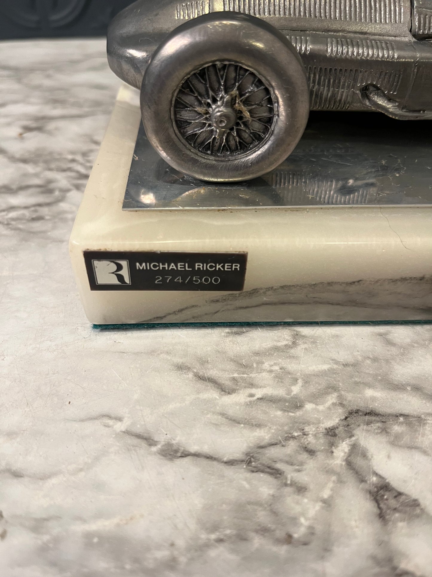 Michael Ricker Pewter Race Car Scuplture