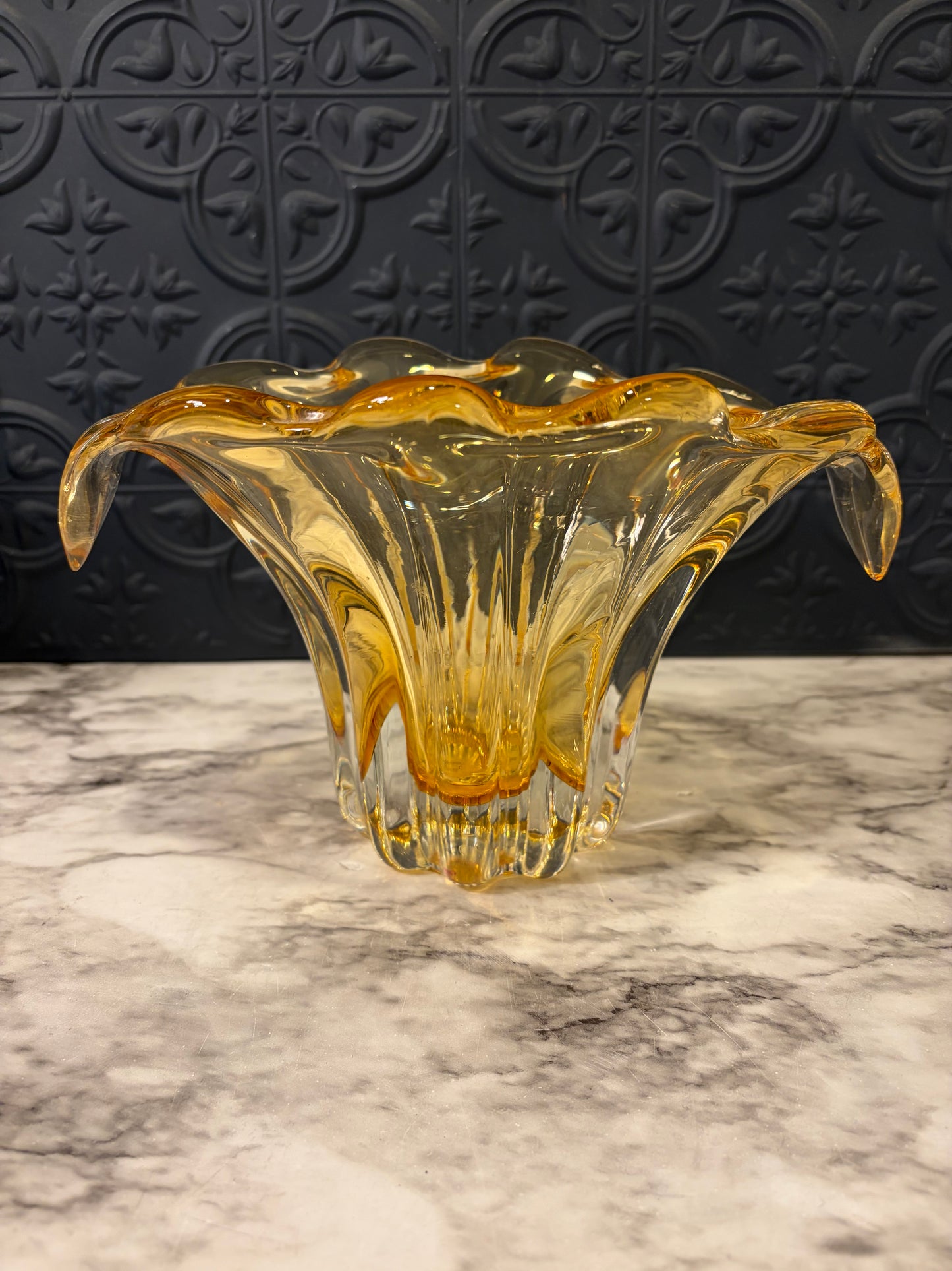 Tulip Shape Amber Art Glass Vase