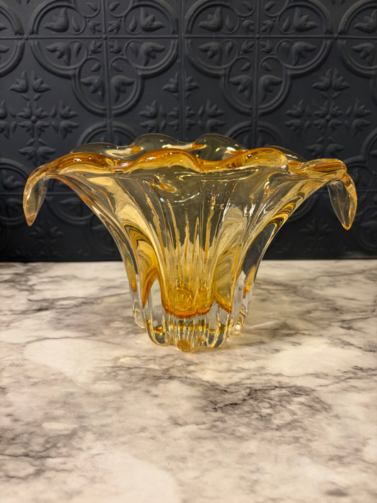Tulip Shape Amber Art Glass Vase