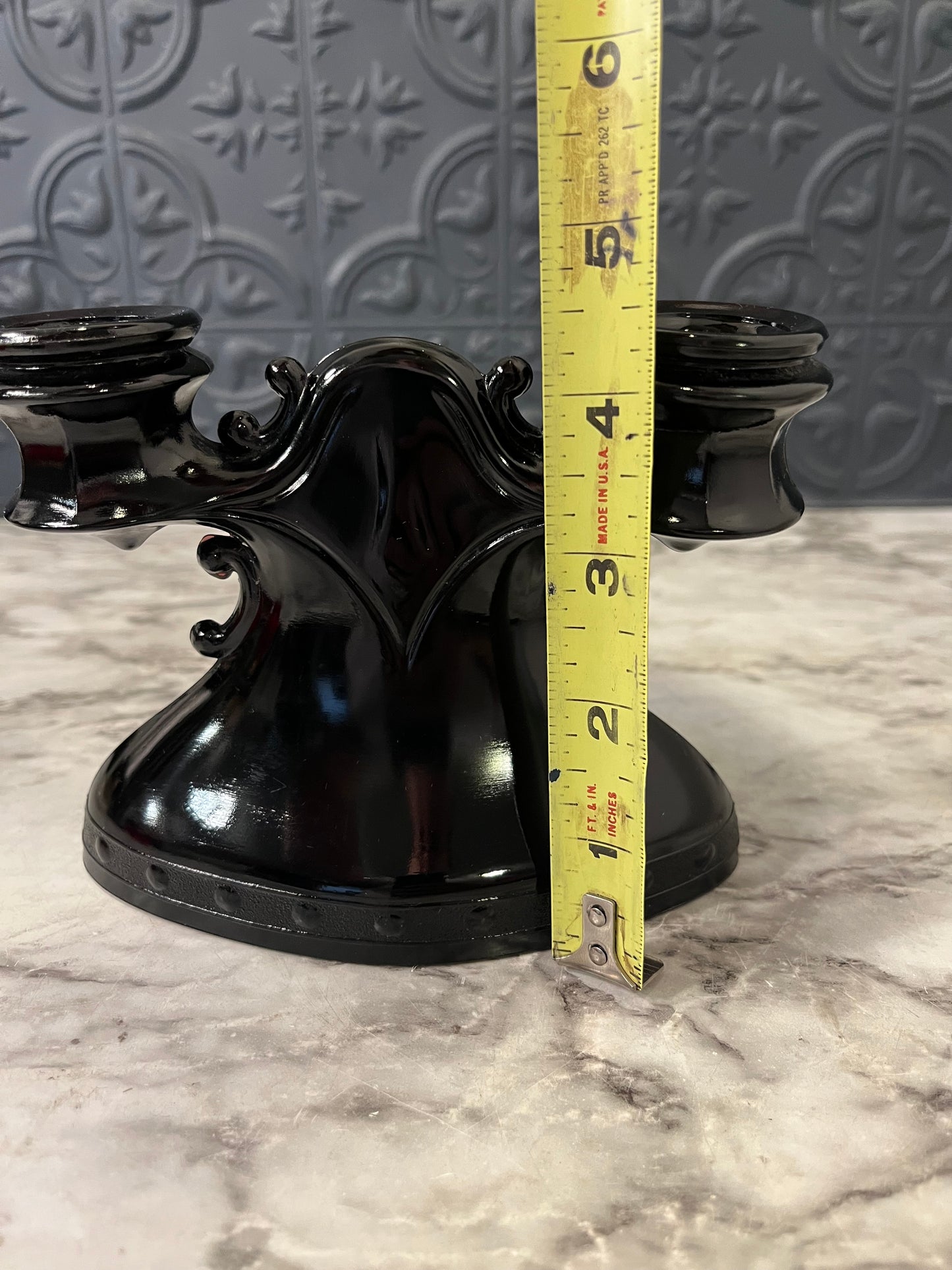 Black glass LE Smith double candle holder - AS IS
