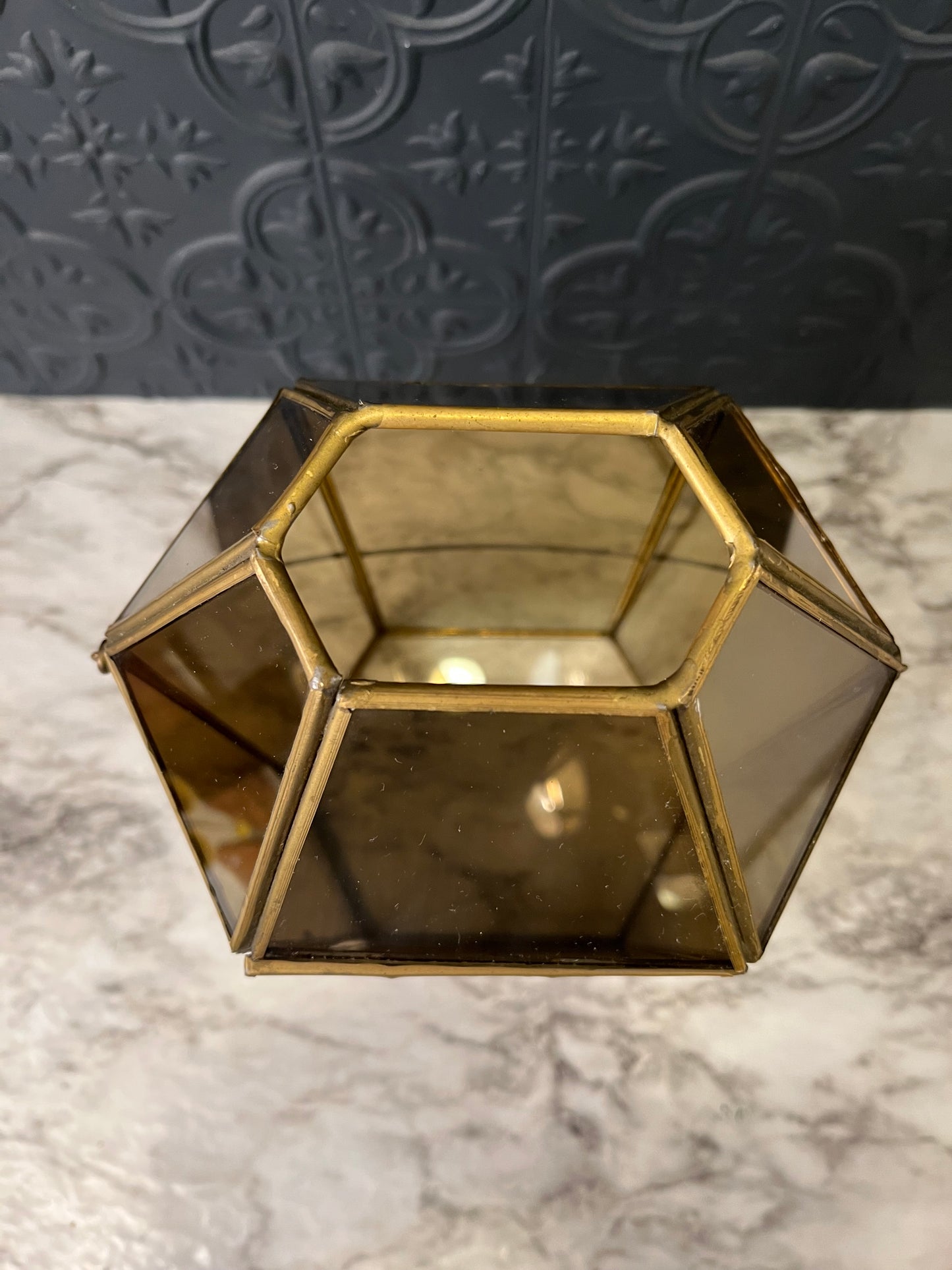 Smokey glass and brass lantern
