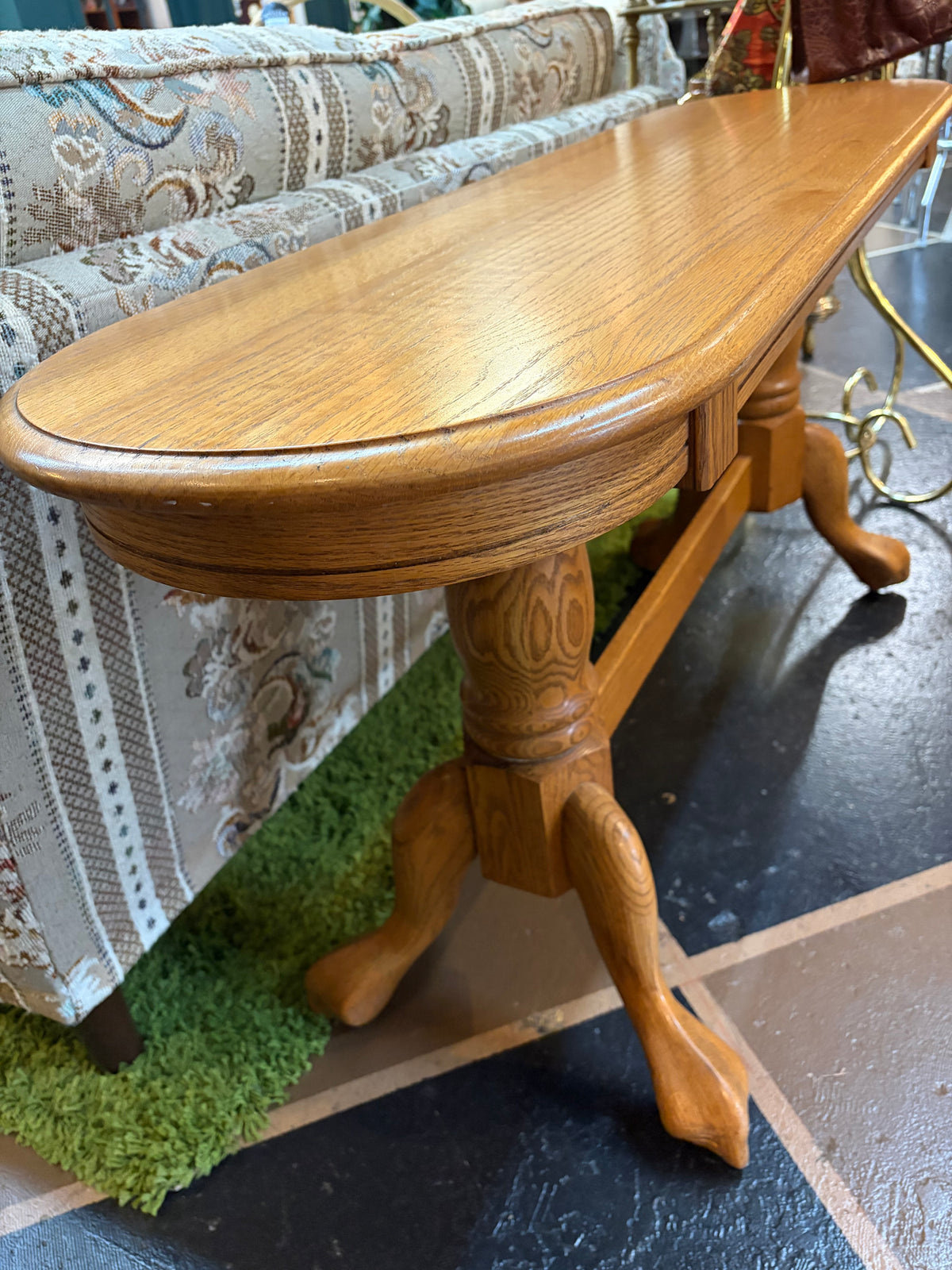Solid Oak Claw Foot Oval Sofa Table