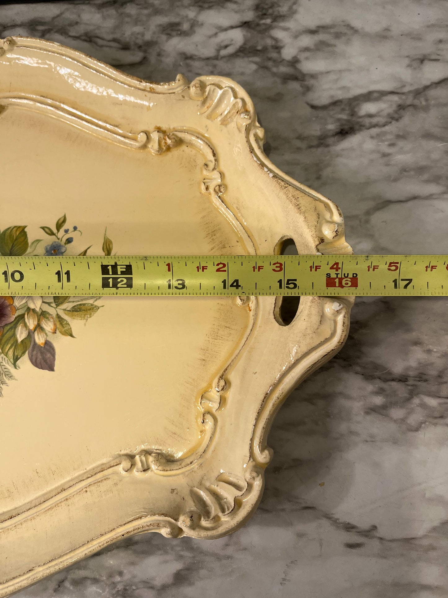 Cream Italian Wood Tray with Purple Flowers