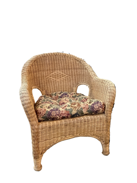 Wicker Chair with Floral Cushion- Each