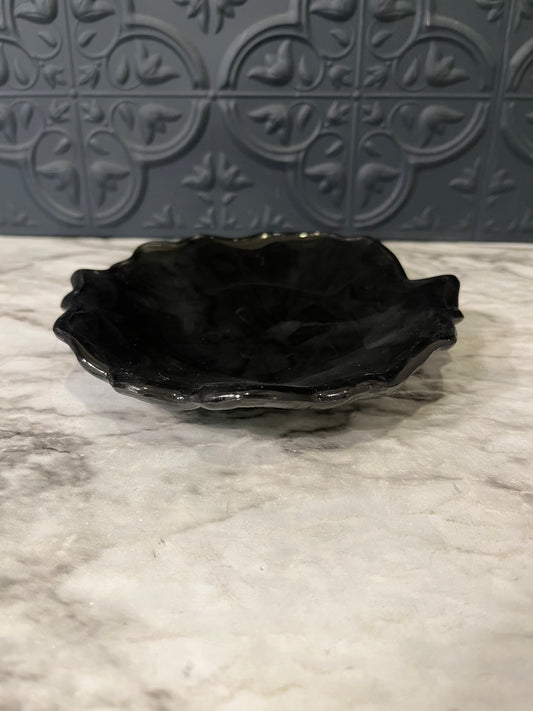 Black Glass Floral Trinket Dish