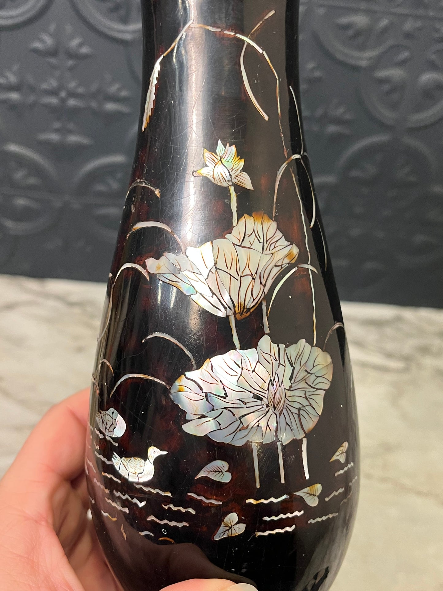Laquered Vase with Mother of Pearl Inlay