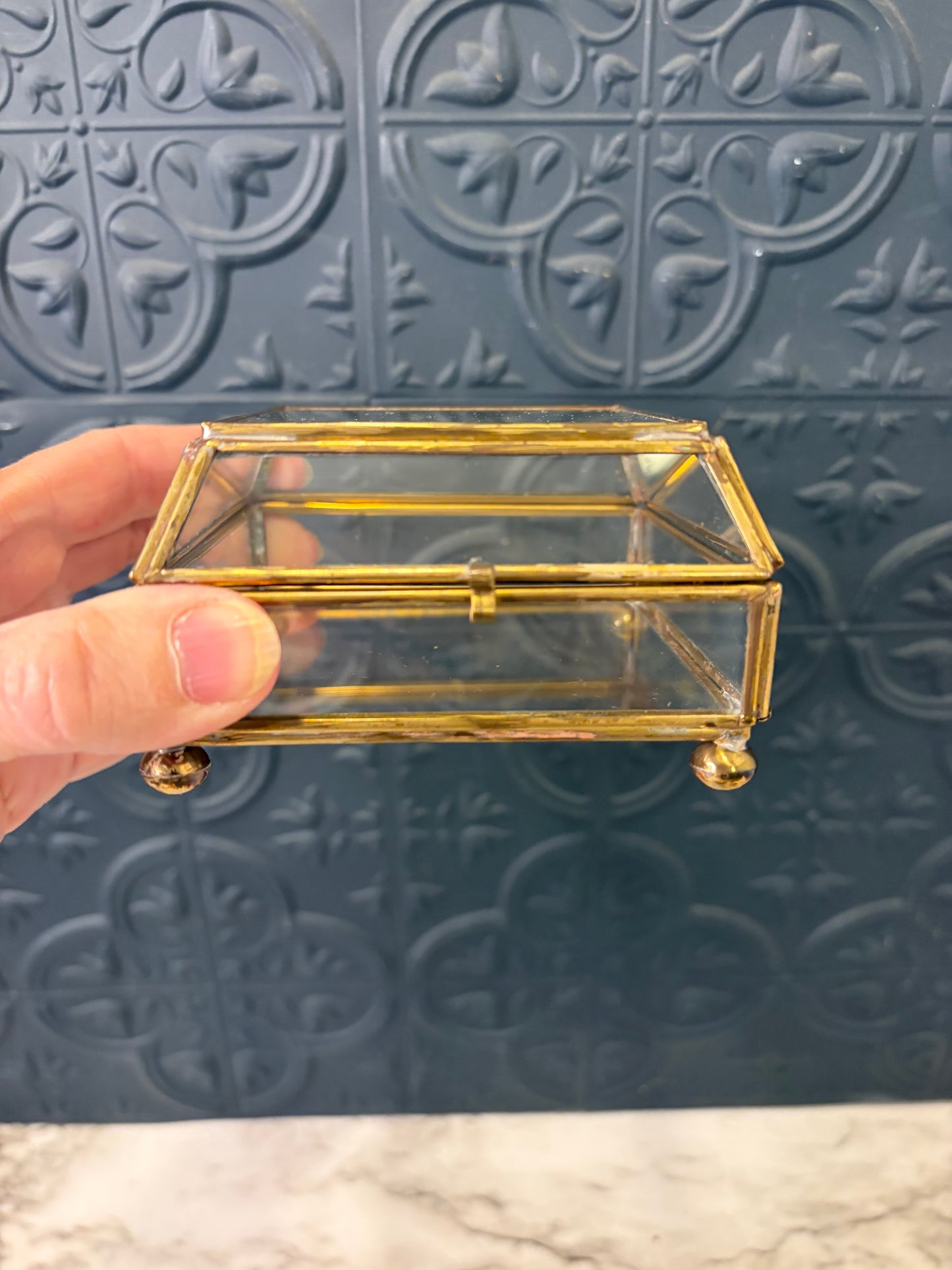Brass and Glass Trapazoid lidded box