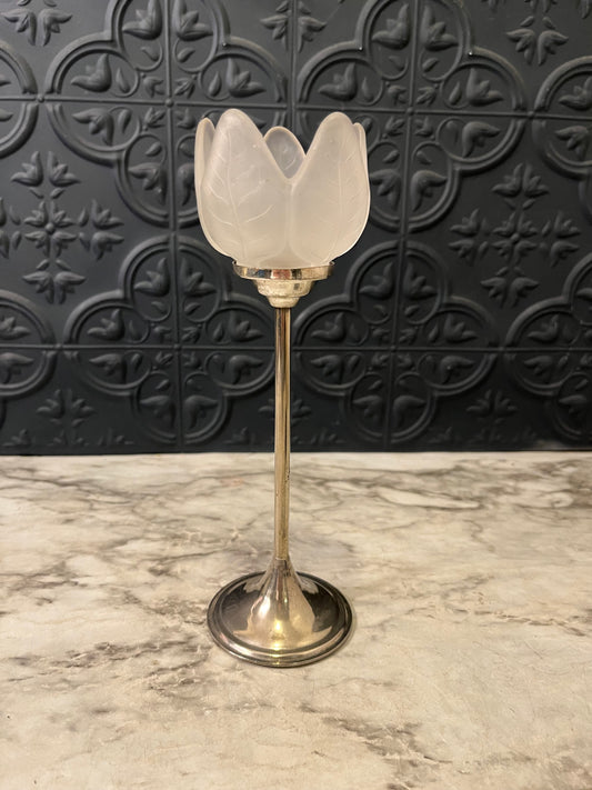 Frosted Tulip Holder Silver base