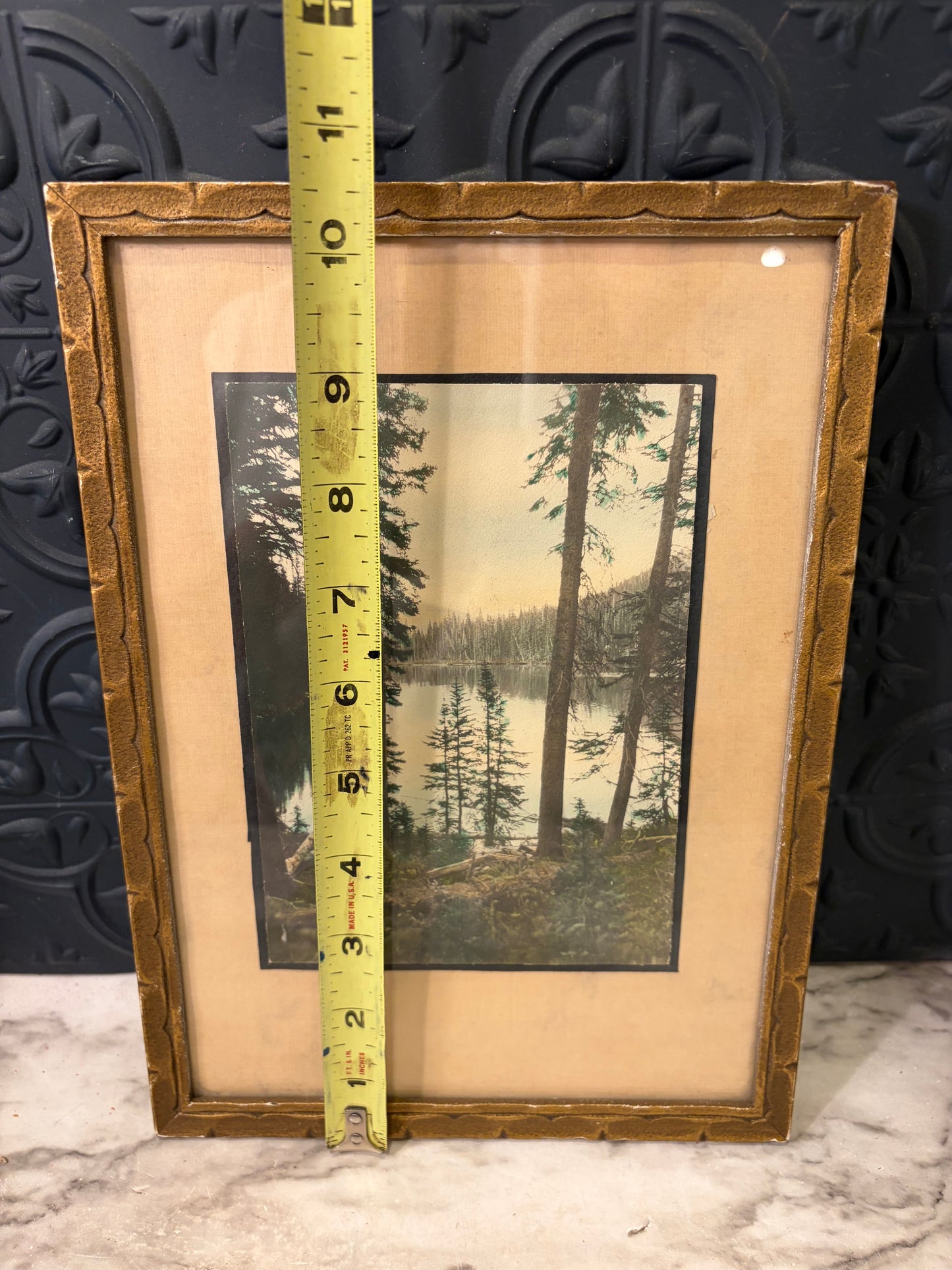 Vintage art of Mountain Lake in  Gold Frame