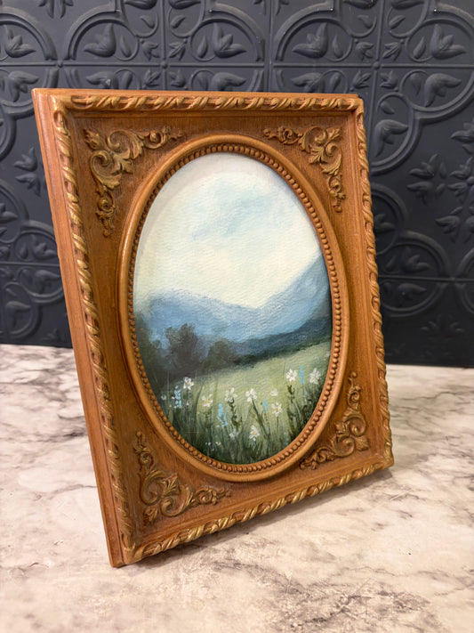 Daisy Field Original Painting by Jessie in Ornate Light Frame