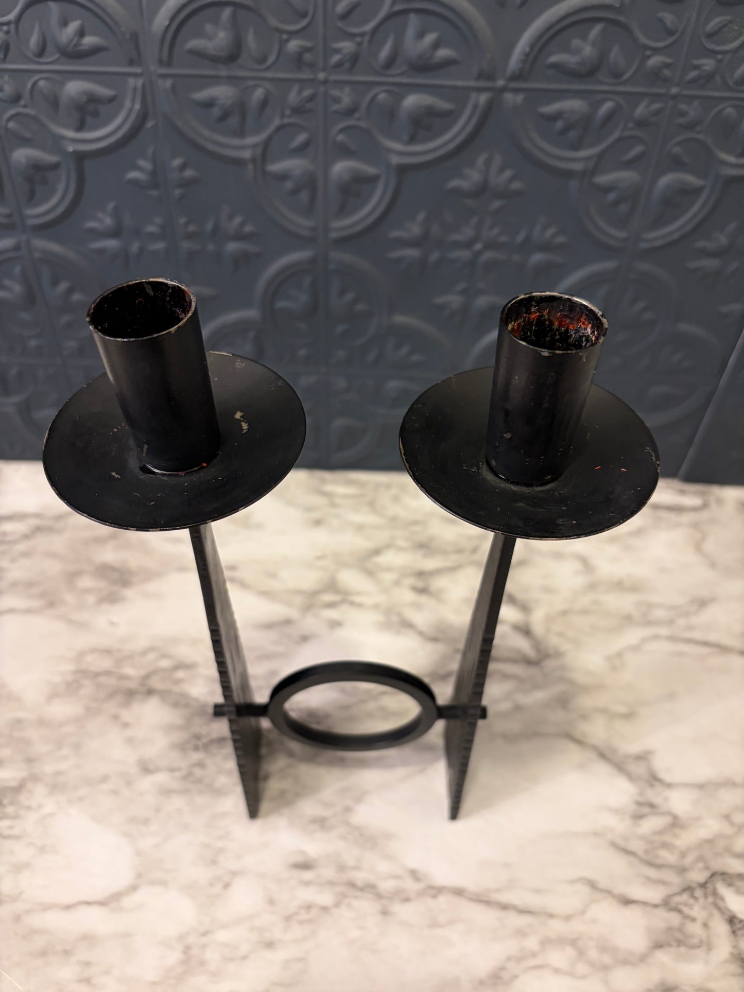Brutalist Black Iron Dual Candle Holder