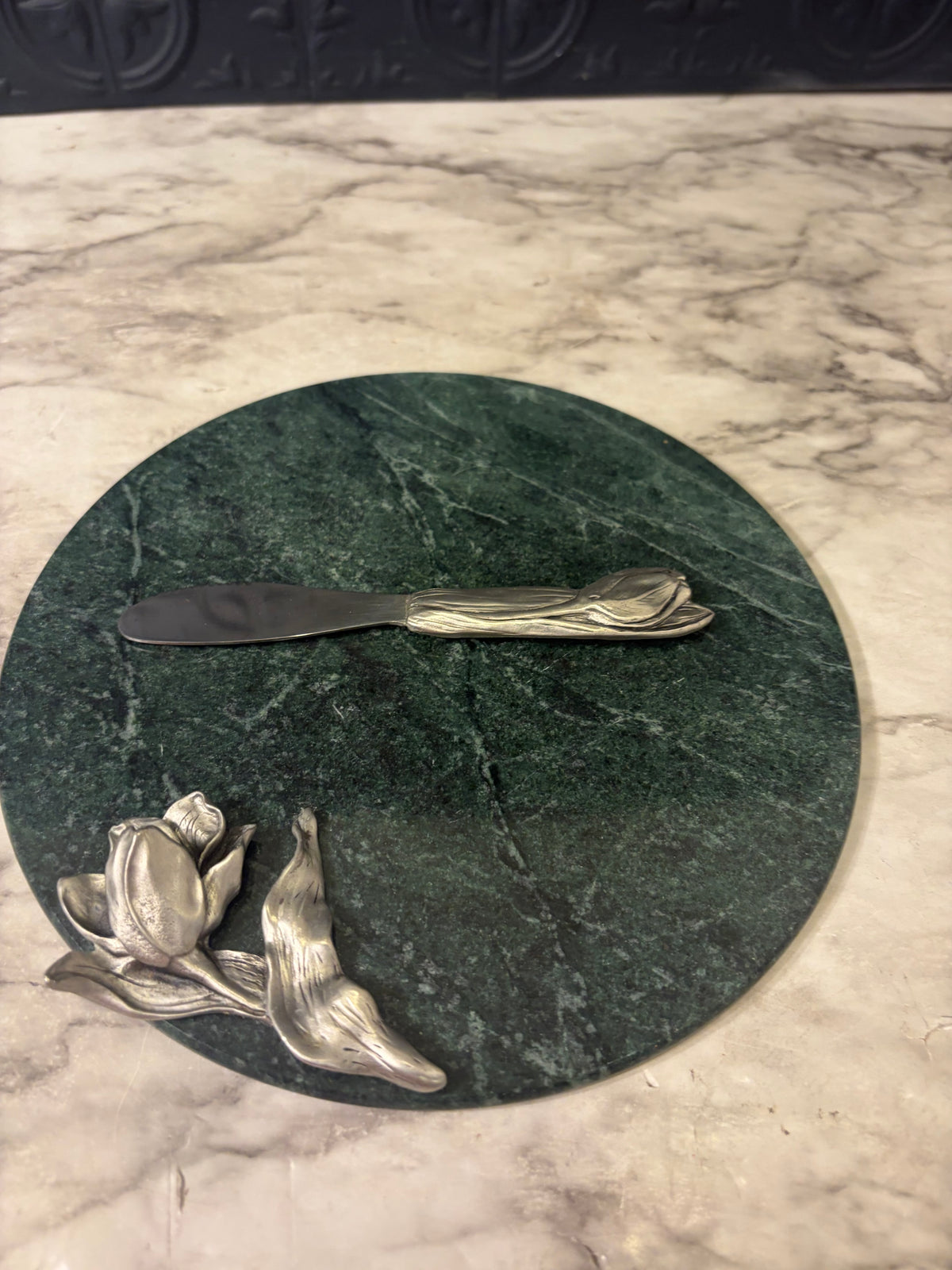 Pewter and Green Marble Cheese Plate