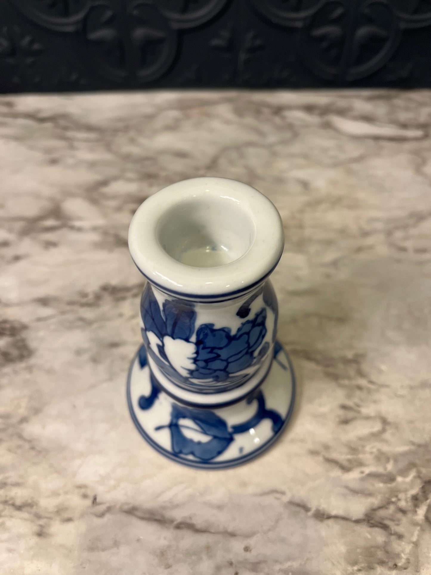 Silvestri Blue and White Candle Holder 4"