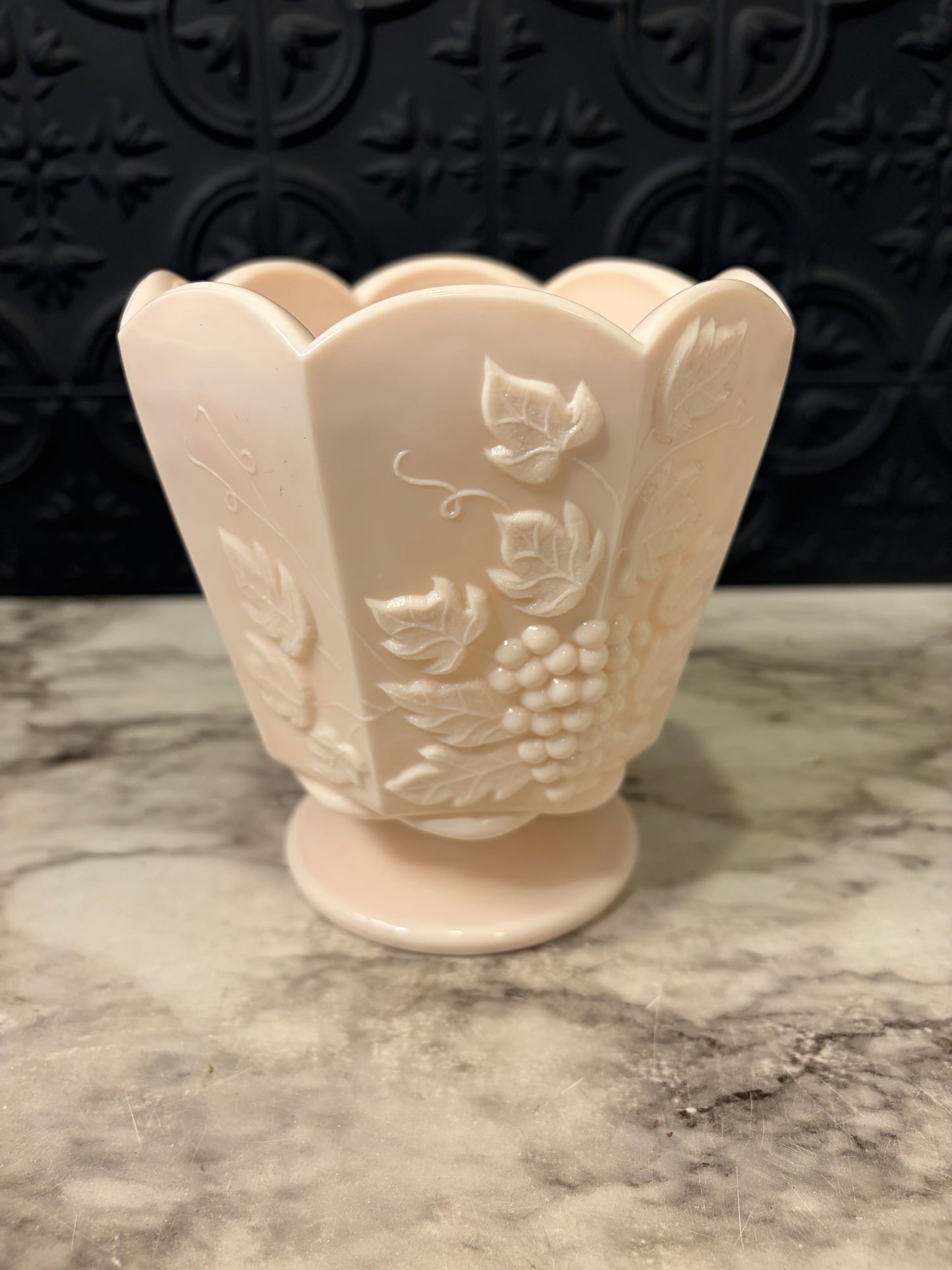 Napco Jeanette Pink Milk Glass Paneled Vase