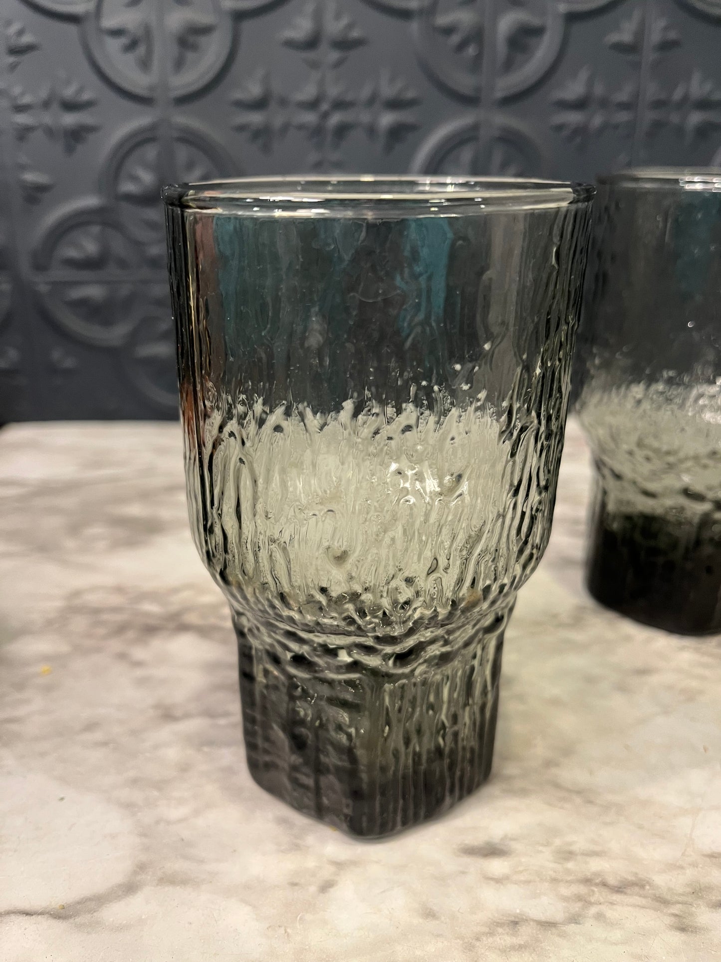 Indian Glass Smokey Textured Glasses x6