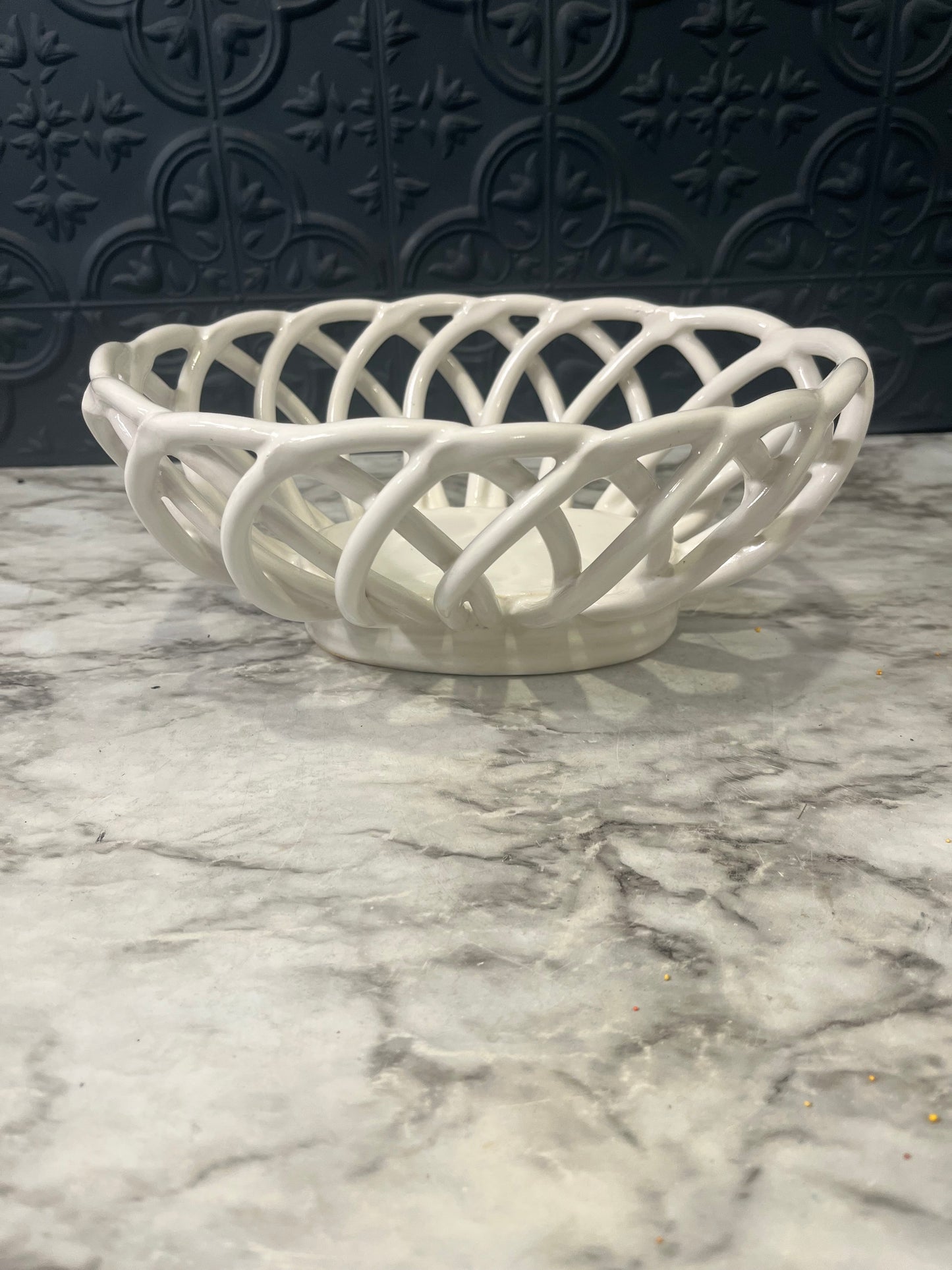 Cream Woven Ceramic Bread Basket