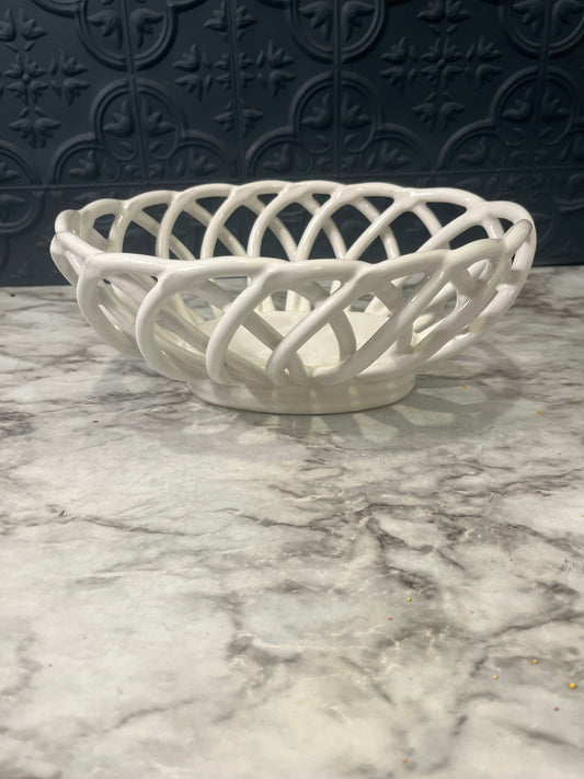 Cream Woven Ceramic Bread Basket