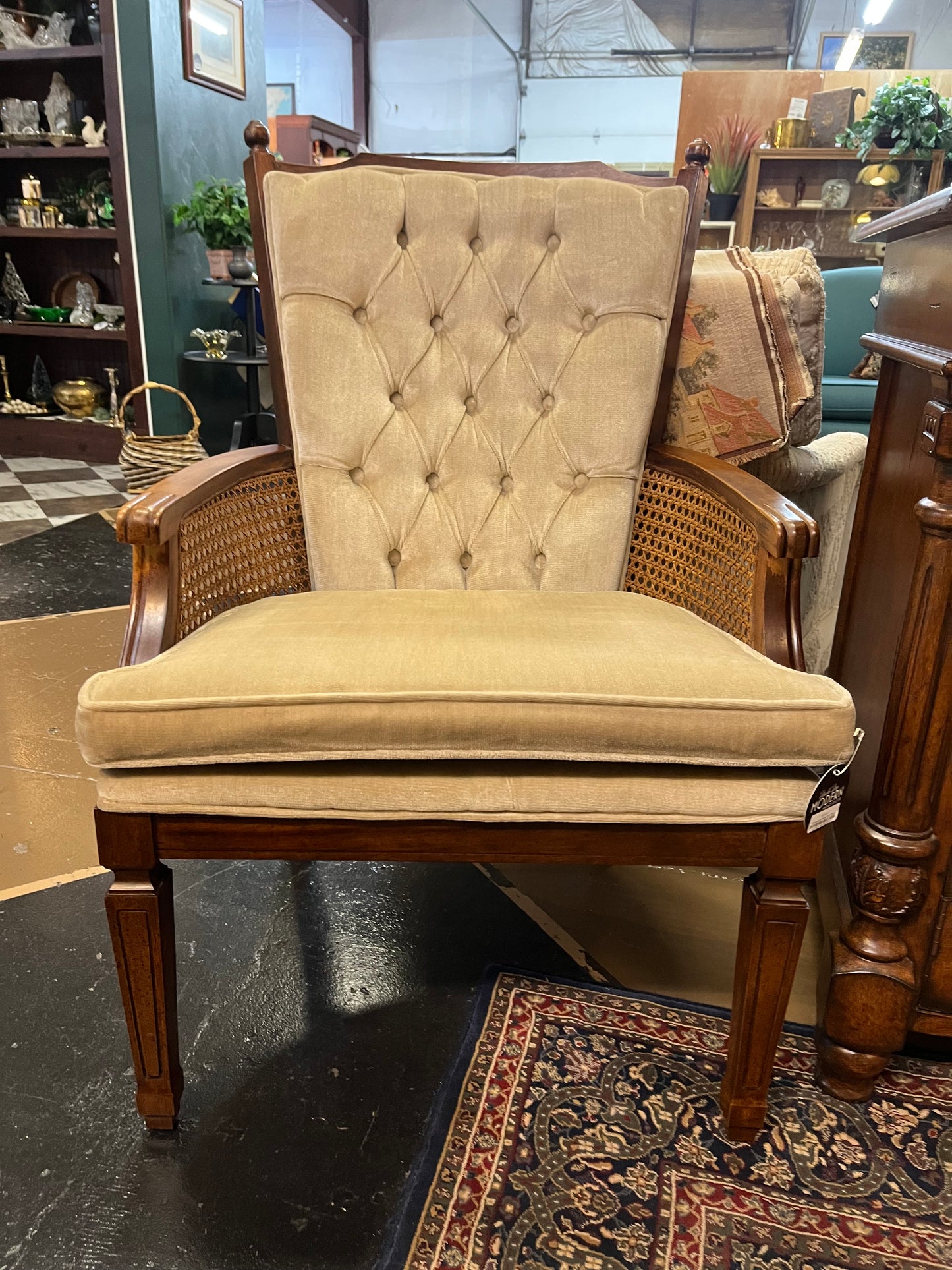 Champagne Velvet and Cane Chair