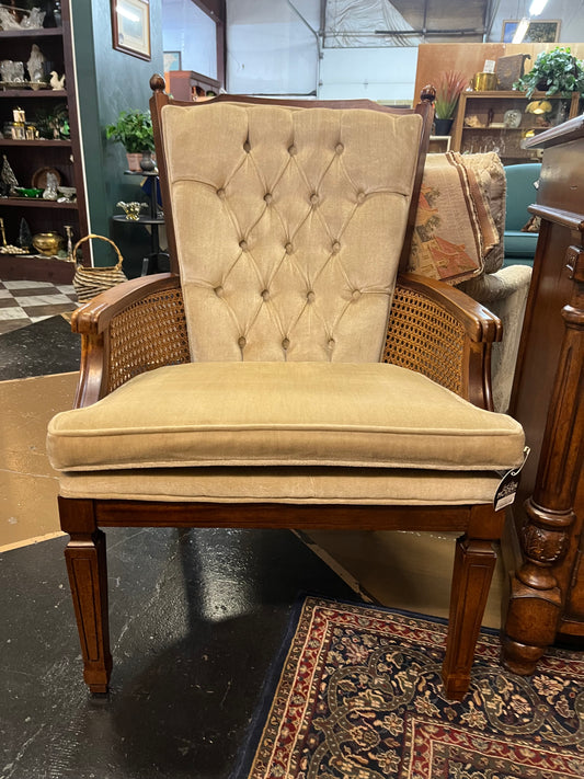 Champagne Velvet and Cane Chair