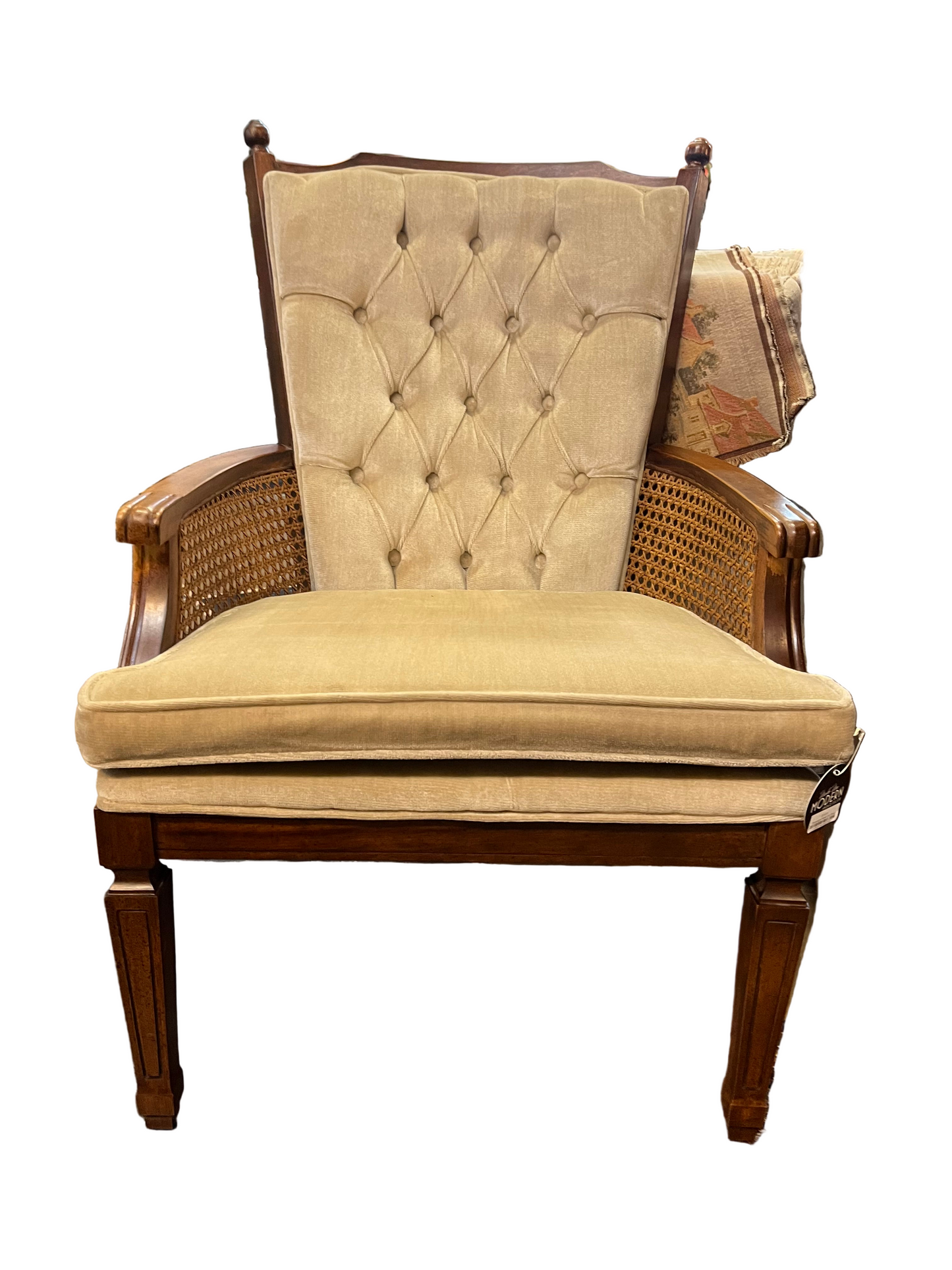 Champagne Velvet and Cane Chair