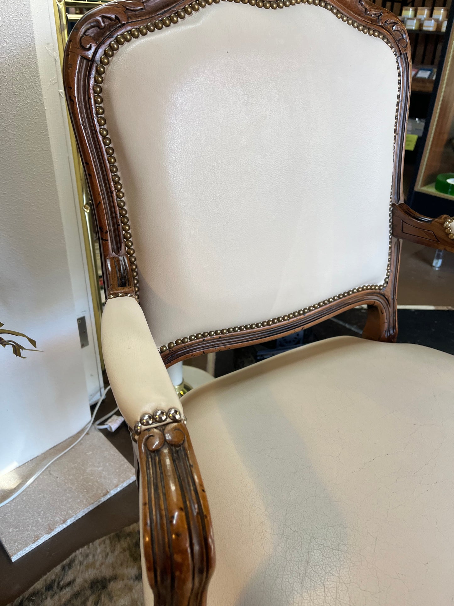 Cream Leather Chateau d'ax French style chair