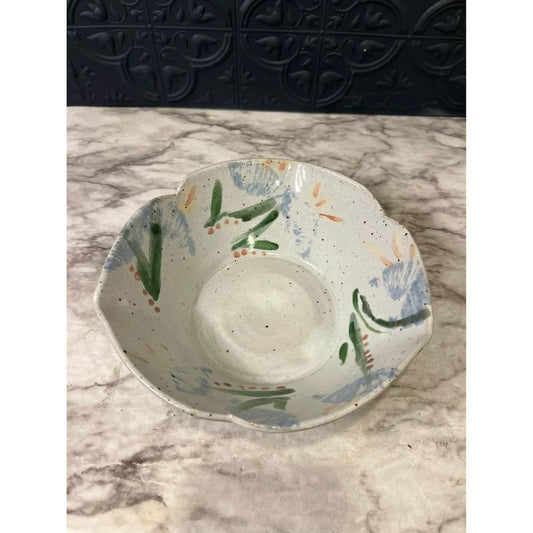 Pottery bowl with blue flowers