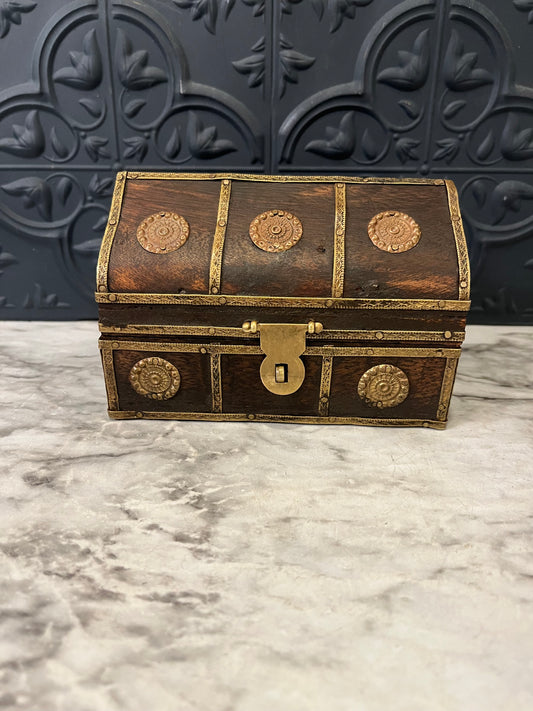 Wood Treasure box with brass 5"