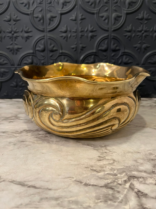 Brass Bowl with Swirl Design and Ruffle Top