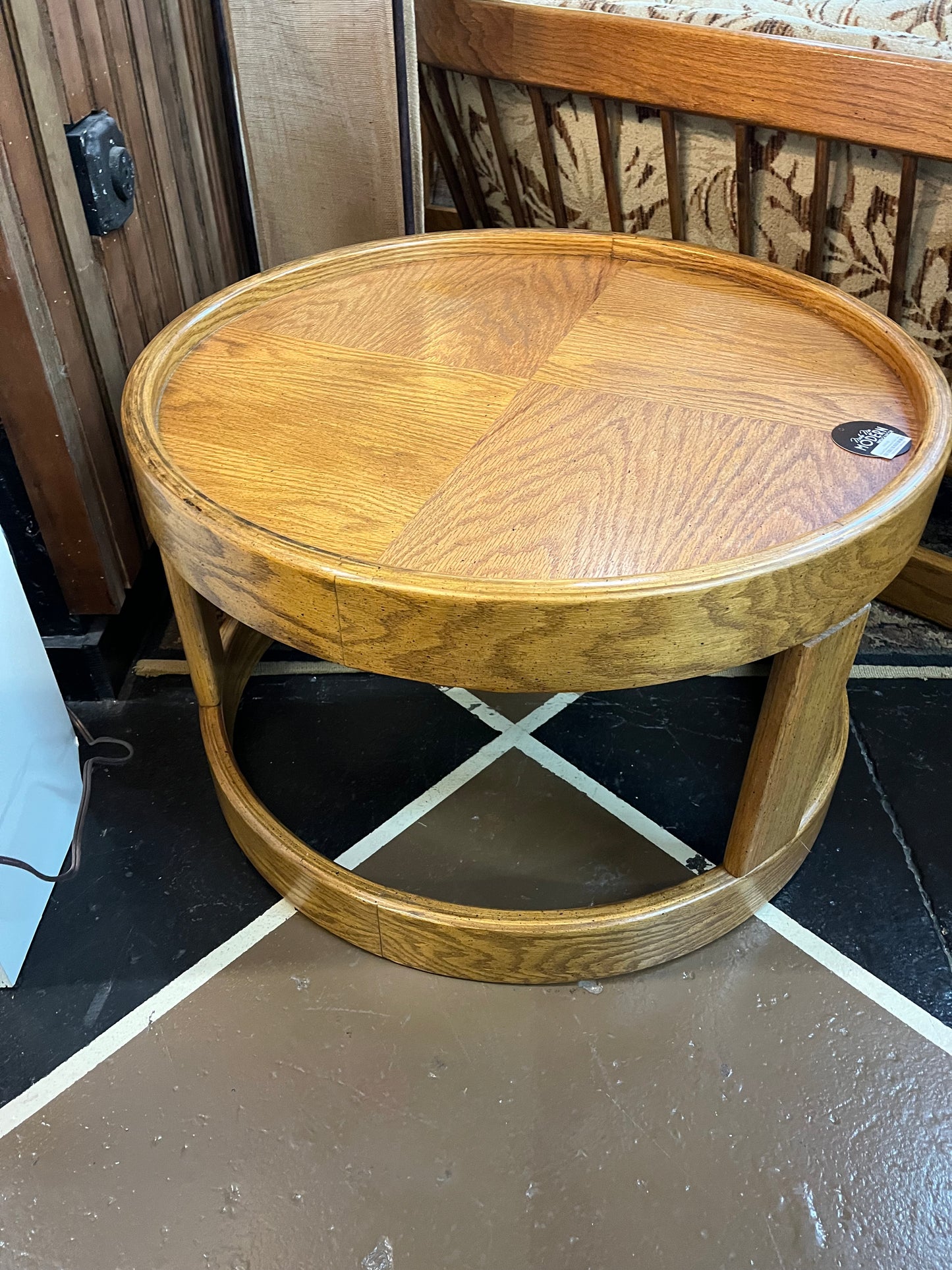 Round Oak Bentwood Side Table by Howard