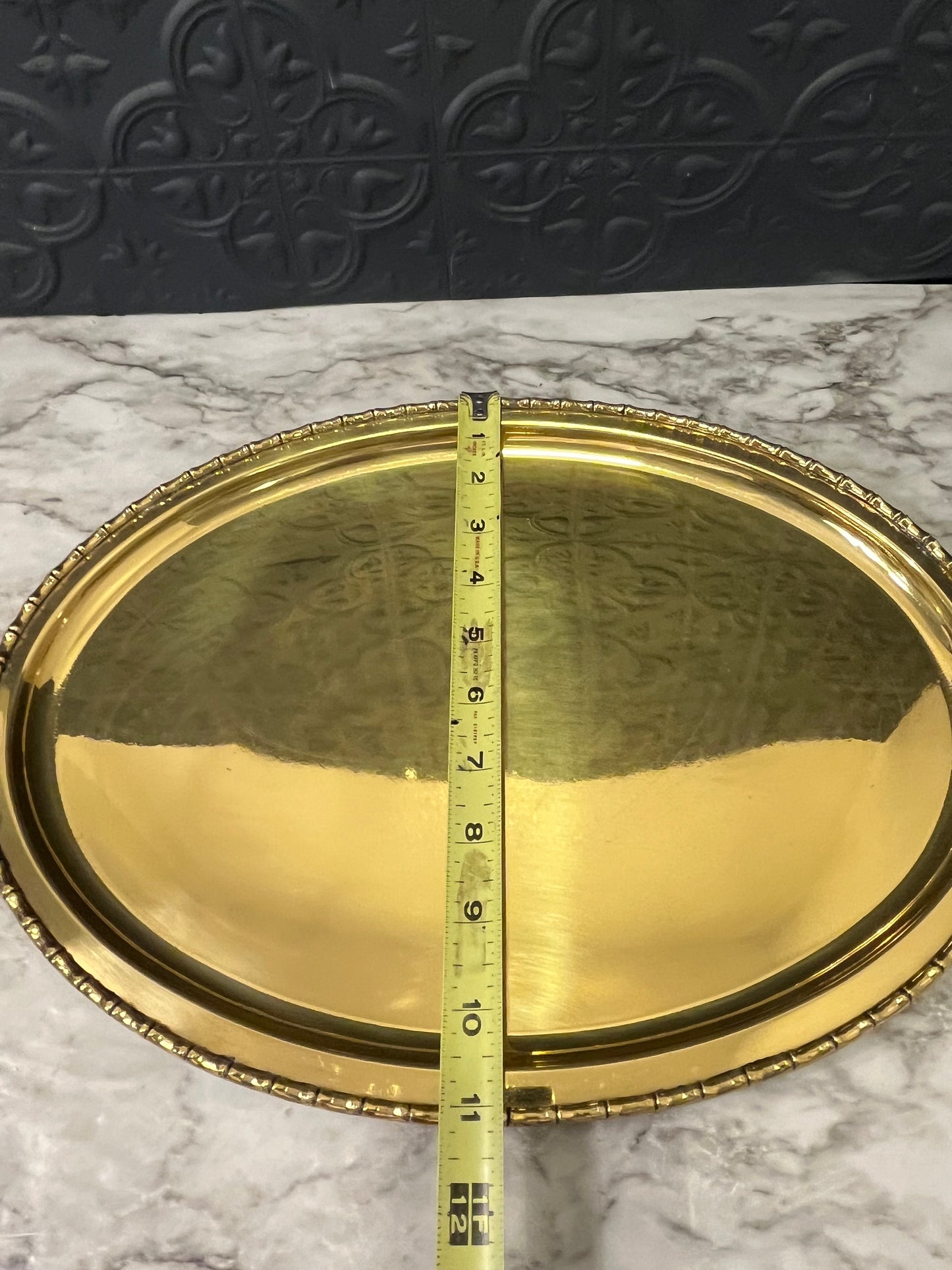 Brass Oval Tray with Faux Bamboo Edge 15"