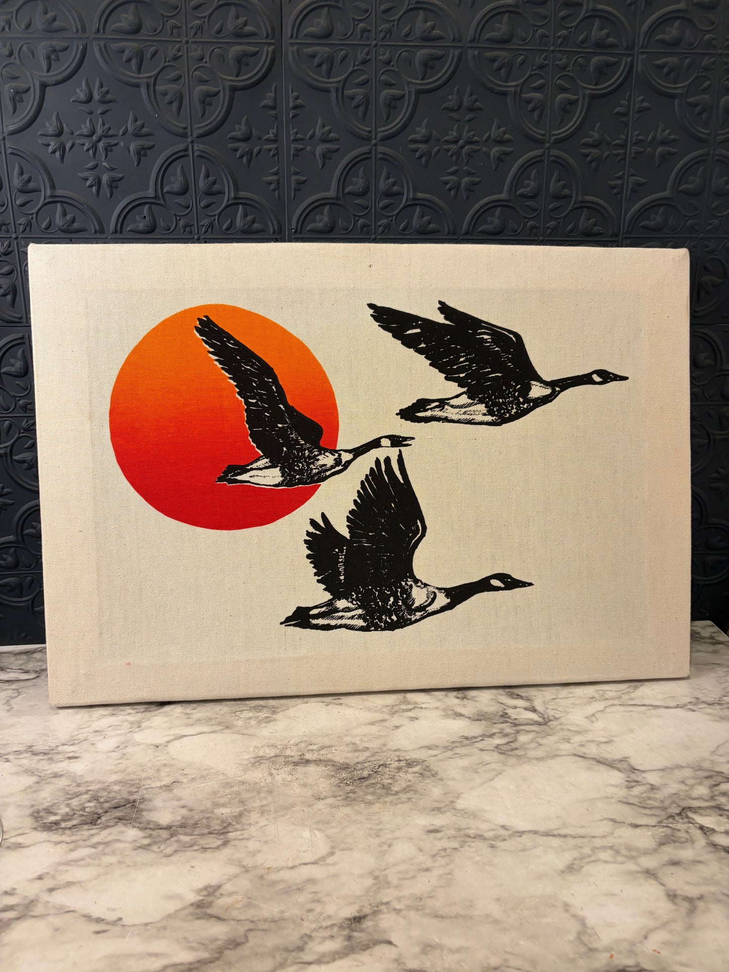 70s Block Print of Flying Geese on Fabric